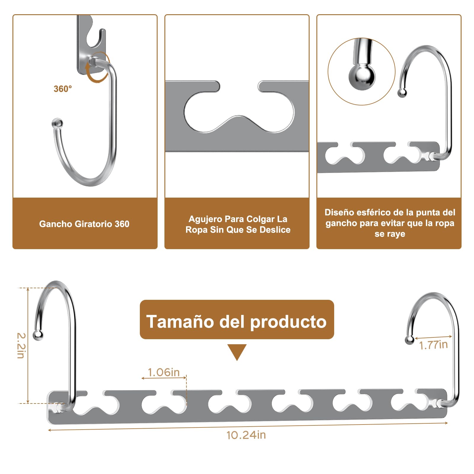 Magic - Perchas de metal resistentes para ahorrar espacio, organizador de armario, ahorro de espacio, paquete de 8 perchas en cascada