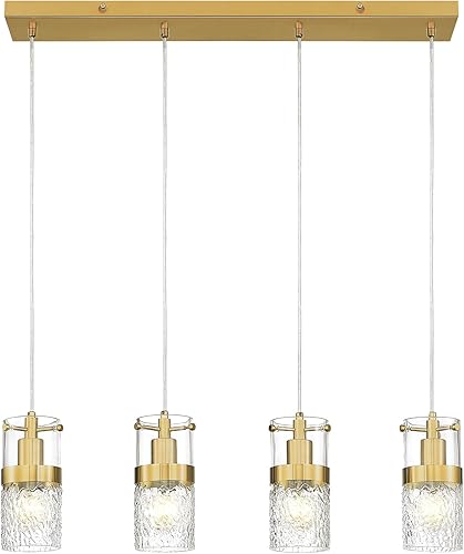 Miniatura 16 de LMS Paquete de 2 Luces Colgantes Modernas, Luz Colgante Dorada Cepillada para Isla de Cocina con Vidrio Martillado, Lámparas Colgantes Ajustables