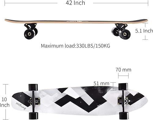 Miniatura 9 de seething Patineta de patineta larga de 42 pulgadas, pintail completo Cruiser de arce artesanal original para crucero, tallado, estilo libre y