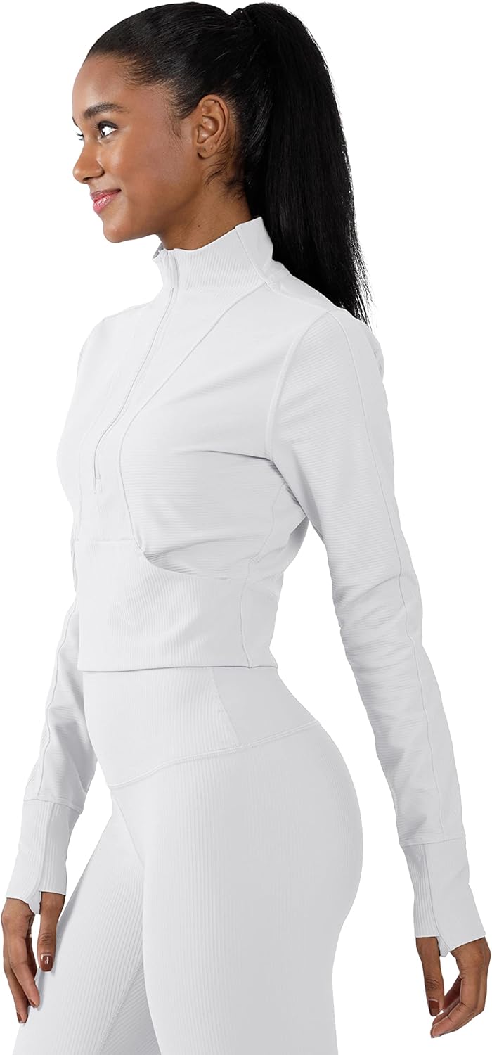 90 Degree By Reflex Womens Half Zip Performance Pullover Long Sleeve Quarter Zip Running Athletic Jacket Top with Thumbholes - Image 2