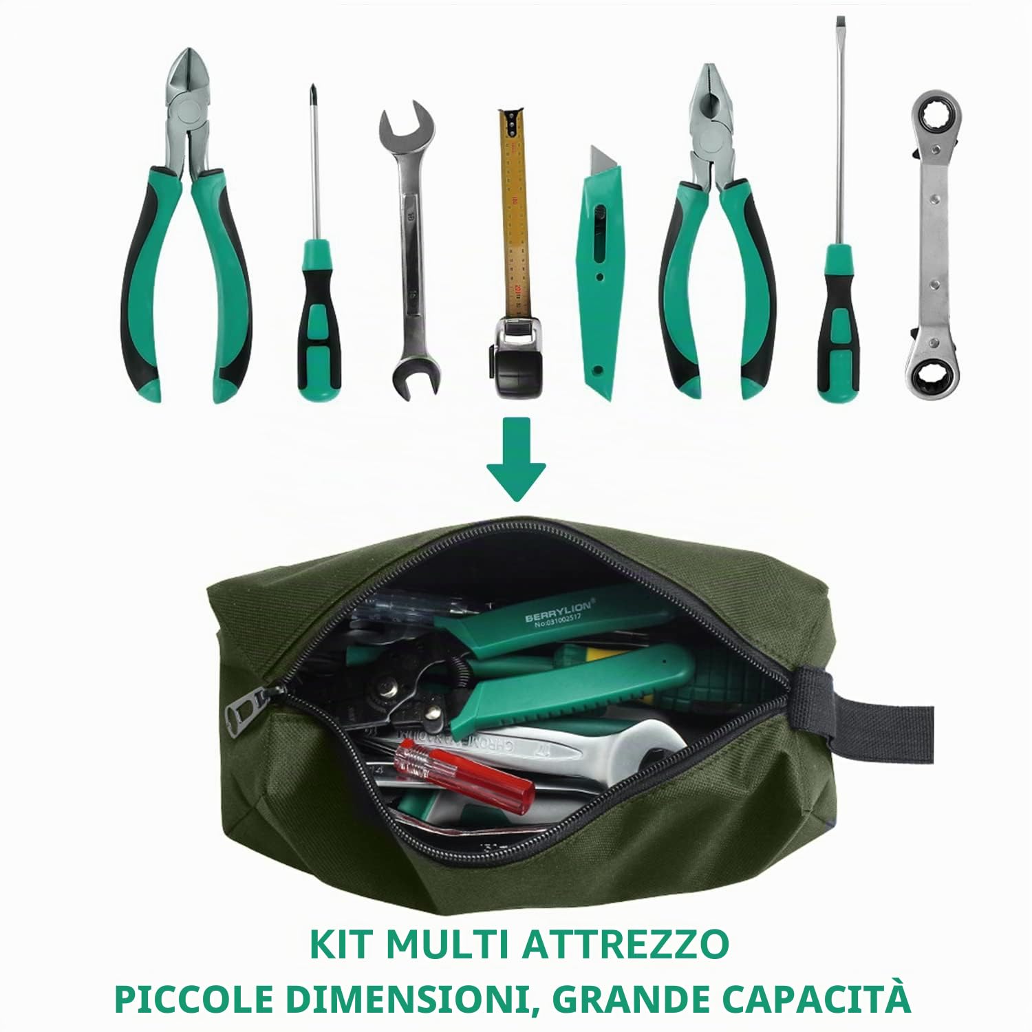 2 Kit di Attrezzi con Cerniera Spessa, Borsa Multiuso Impermeabile e Resistente all'Umidità (Nero, Verde)