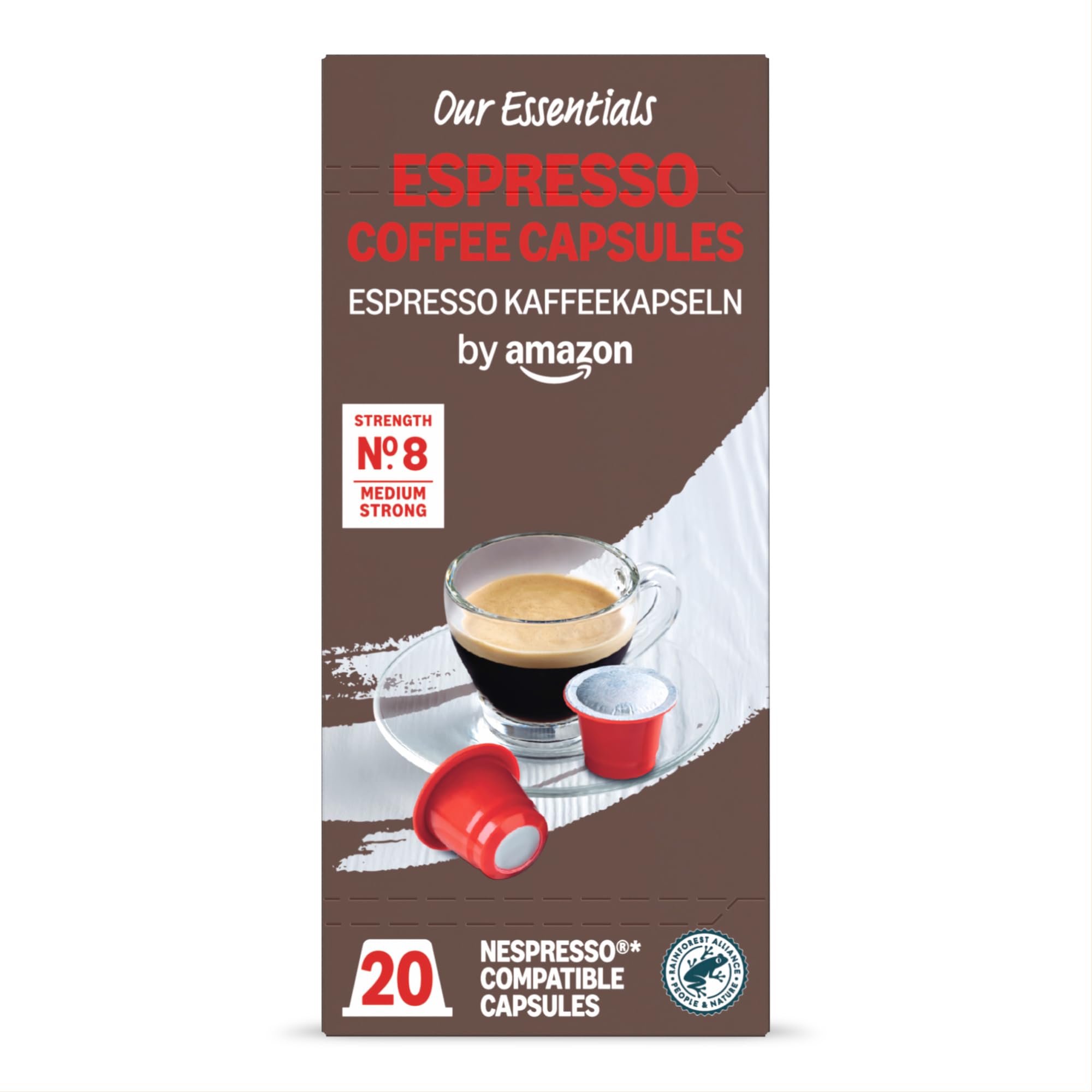 by Amazon Espresso Coffee Capsules Nespresso Compatible, 20 Count - Rainforest Alliance Certified