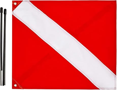 20 x 24 Inch Dive Flag with Removable Stiffening Pole for Scuba Diving Freediving Spearfishing, Red and White Diving Flags US Legal Size Diver Down Boat Flag Dive Flag