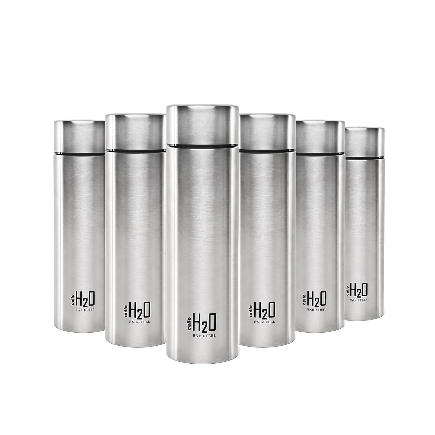 Cello H2O Stainless Steel Water Bottle Set, 1 Litre, Set of 6 Flask, S