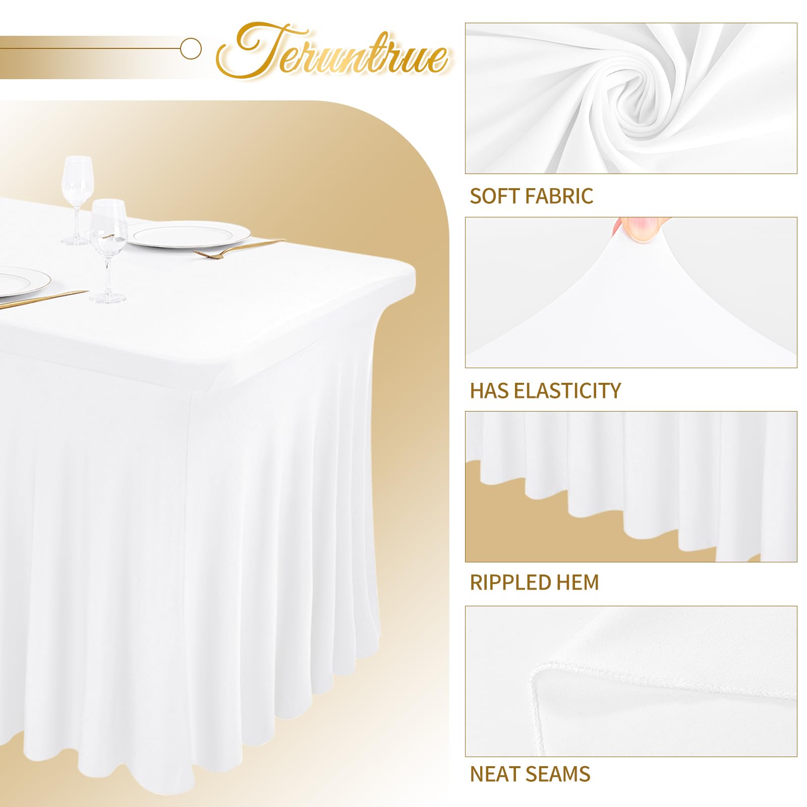 Teruntrue Spandex Tabelle Rock 8ft Stretch Tischabdeckung mit Rock, waschbar Tabelle Rock für 8ft Rectangle Tabelle für Hochzeit Geburtstag Party Ausstellungen Cocktail Bar (weiß)
