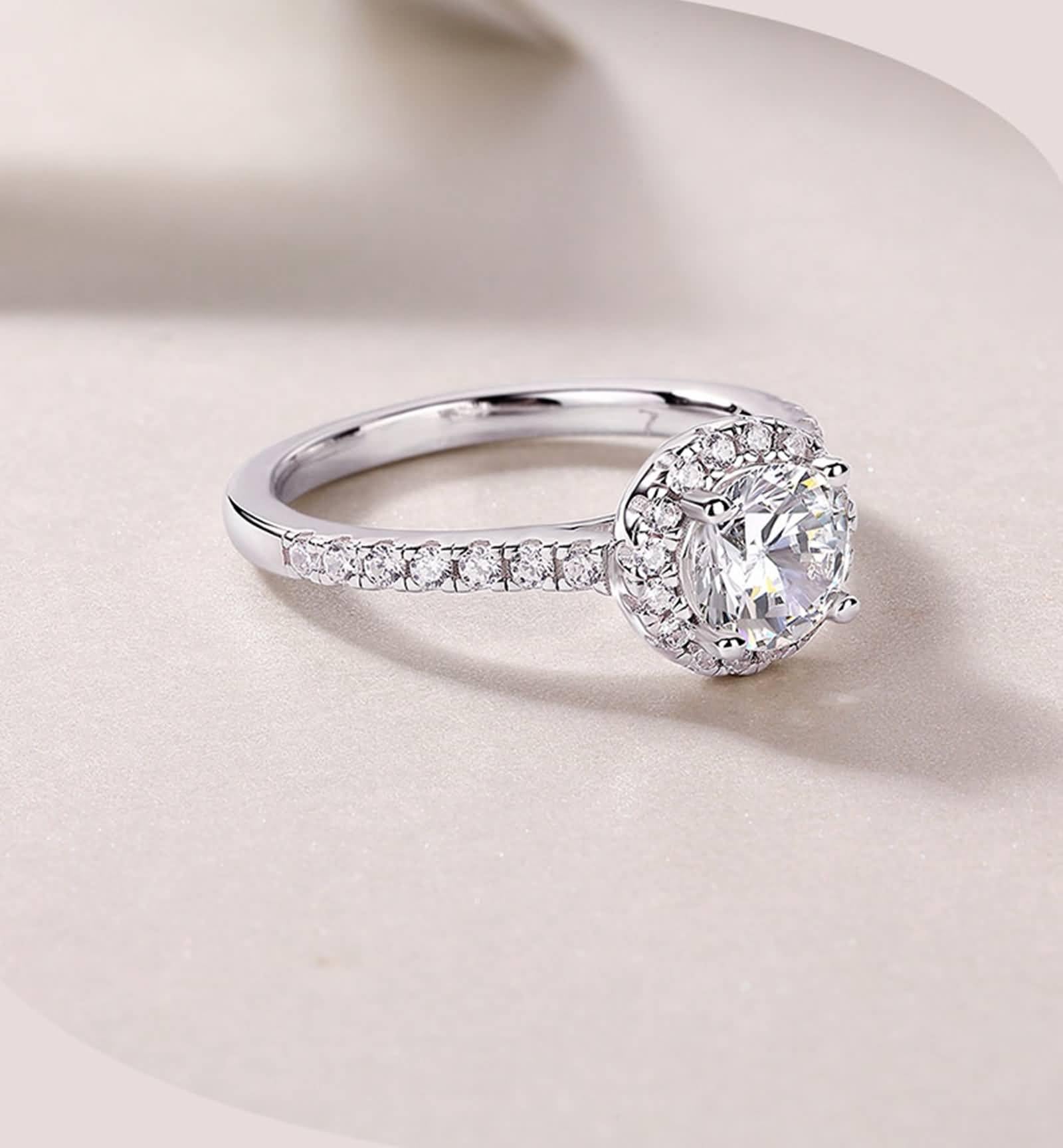 Halo Obrączki ślubne z białego złota 750 dla kobiet z 1 ct moissanit, pierścionki zaręczynowe damskie, 9K/14K/18K białe złoto/Pt950 platyna, rozmiar 47 (15,0)-65 (20,7)