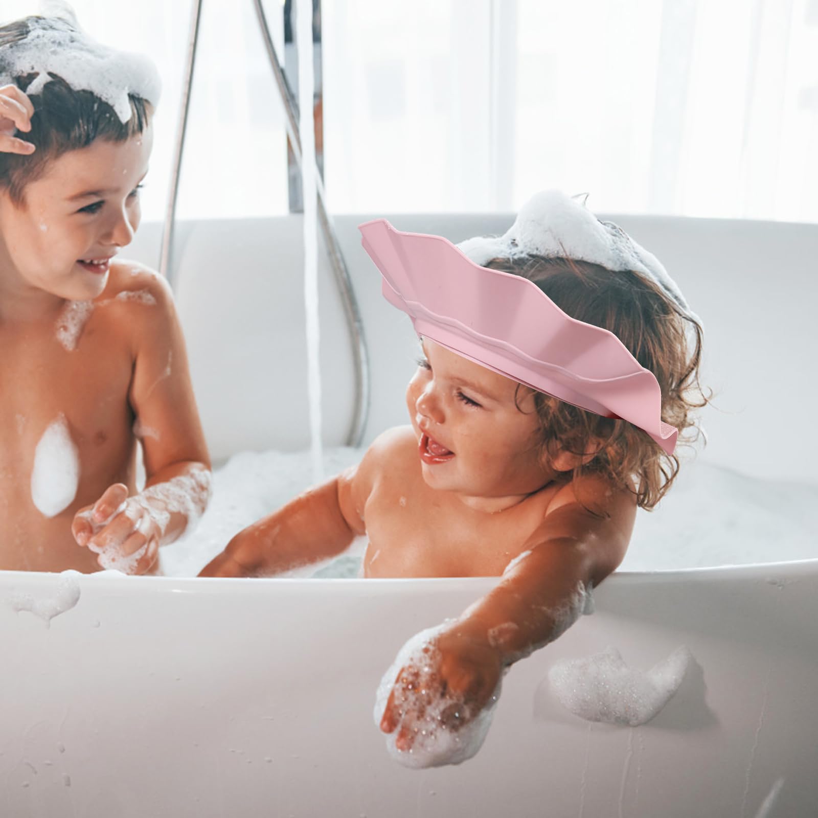 Cappello Doccia Bambini Proteggi Occhi e Orecchie Silicone Regolabile Cuffia Doccia Visiera Shampoo Bambini