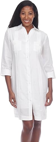Mojito - Vestido Guayabera para mujer, estilo clásico, mezcla de lino, manga 34 y botones