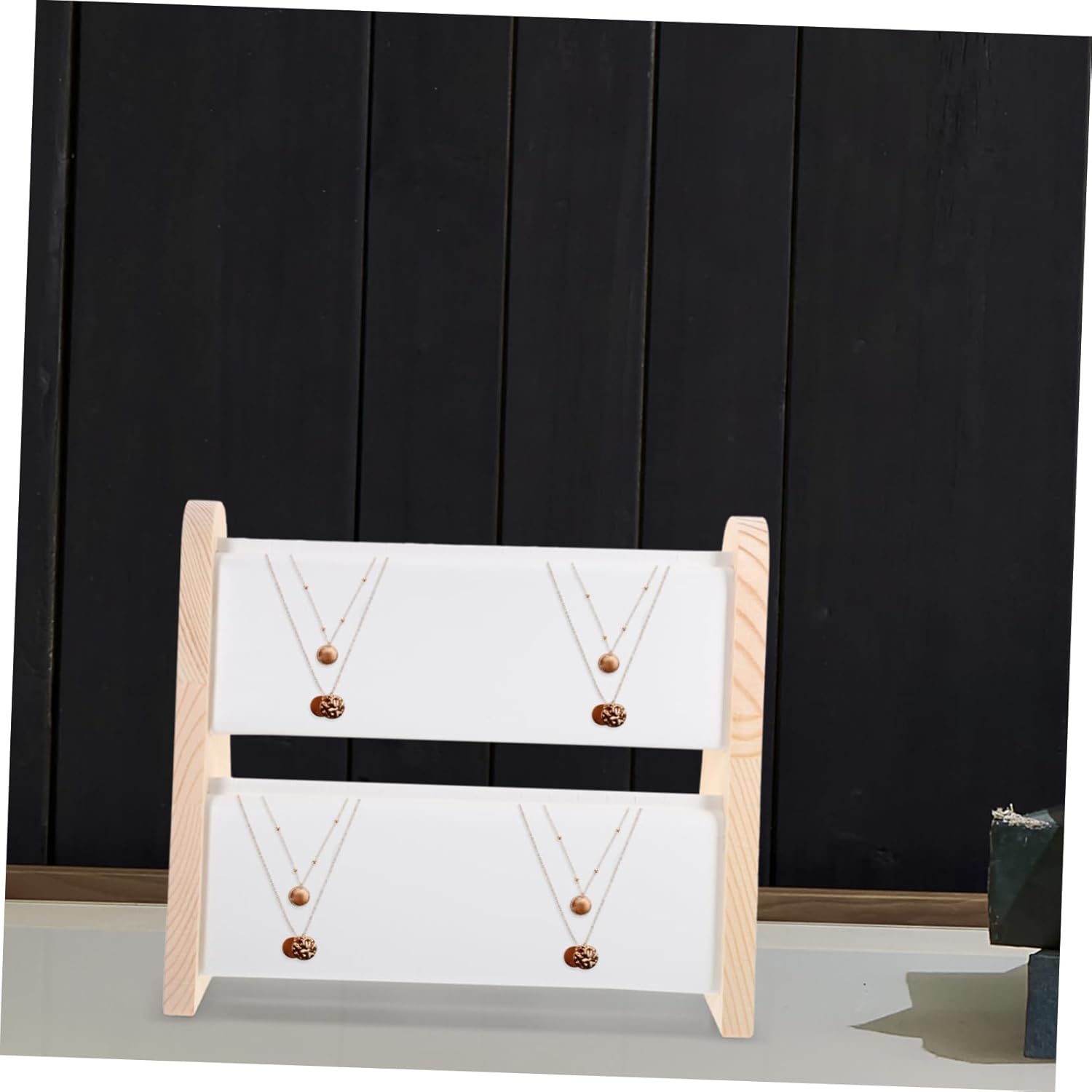 Wooden Double Layer Necklace Holder Stand Elegant Jewelry Organizer with Stable Frame for Pendant Display and Storage Large Capacity Jewelry Rack for Home and Retail Showcases