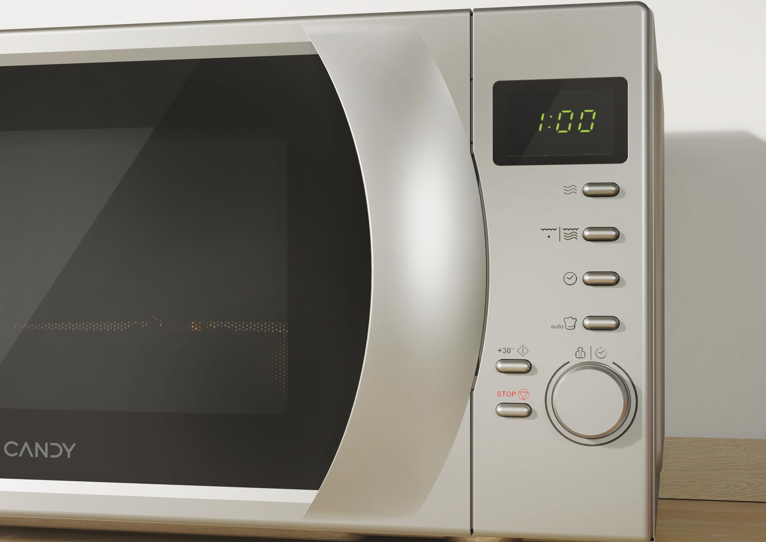 Candy Idea Forno a Microonde con Grill, 20 Litri, 700W, 6 Livelli di Potenza, Funzioni Defrost e Start Express, Child Lock, App hOn, Libera Installazione, 45,2 x 33,5 x 26,2 cm, Argento - CMG2071DS