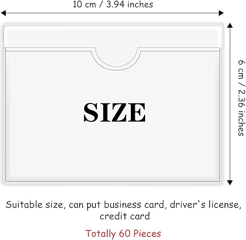 Miniatura 2 de durony Paquete de 60 portatarjetas autoadhesivas para tarjetas, portatarjetas de plástico transparente con apertura superior para tarjetas de