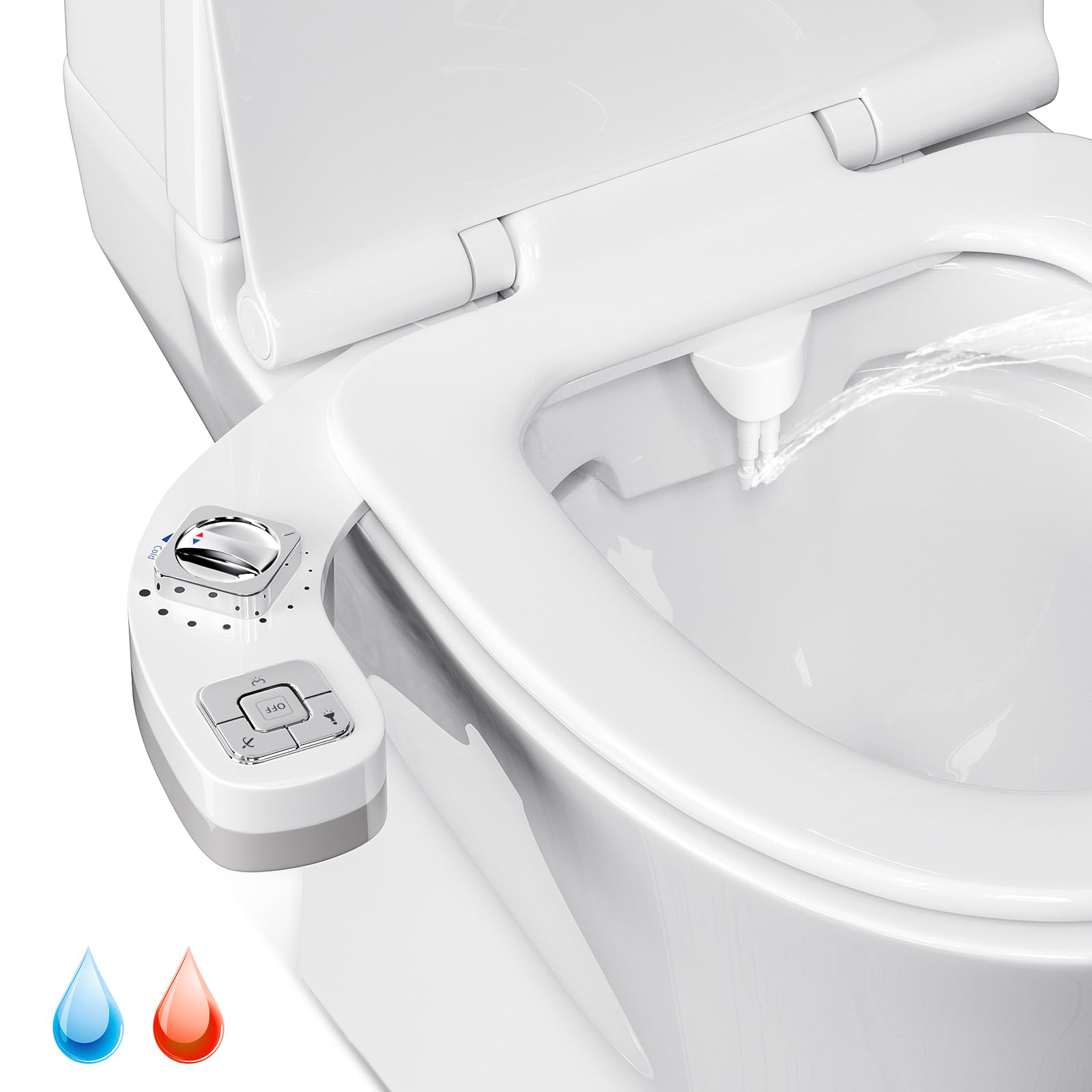 Bidet para WC Portátil No Eléctrico, Adaptador Bidet para Inodoro Doble Boquilla Retráctil, Presión de Agua Ajustable