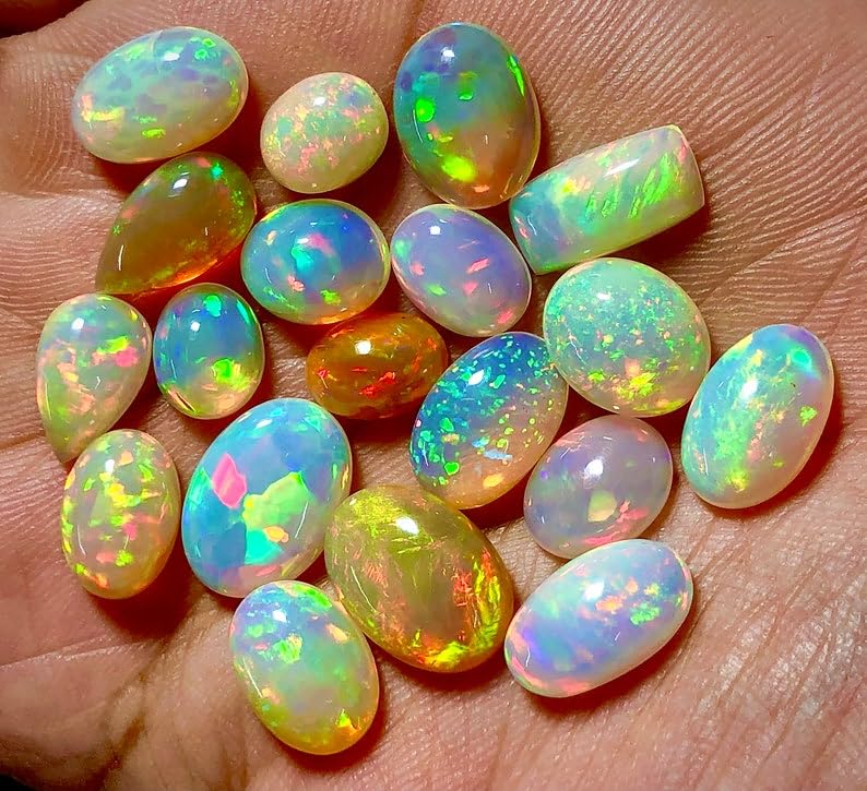 6-8MM BLACK Ethiopian Opal,15PCS Cabochon AAA Quality BLACK Ethiopian Opal,15PCS OVAL Cabochon Ethiopian Opal Cabochon Natural welo opal multi fire opal loose Gemstone For Jewelry Making