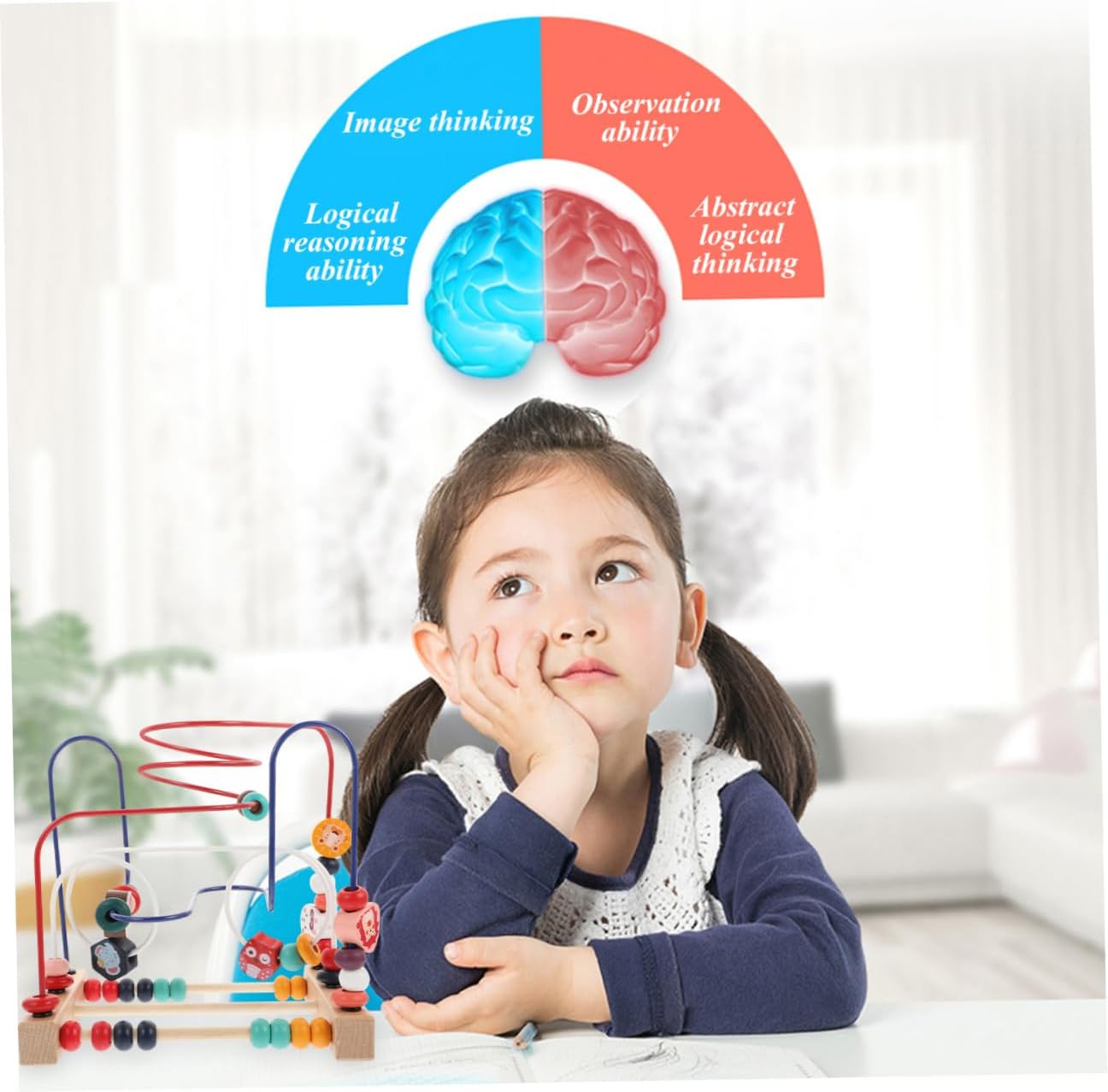 Wooden Bead Maze for Bright Colored Animal Beads Cognitive Skill Development Hand-Eye Coordination Training Educational