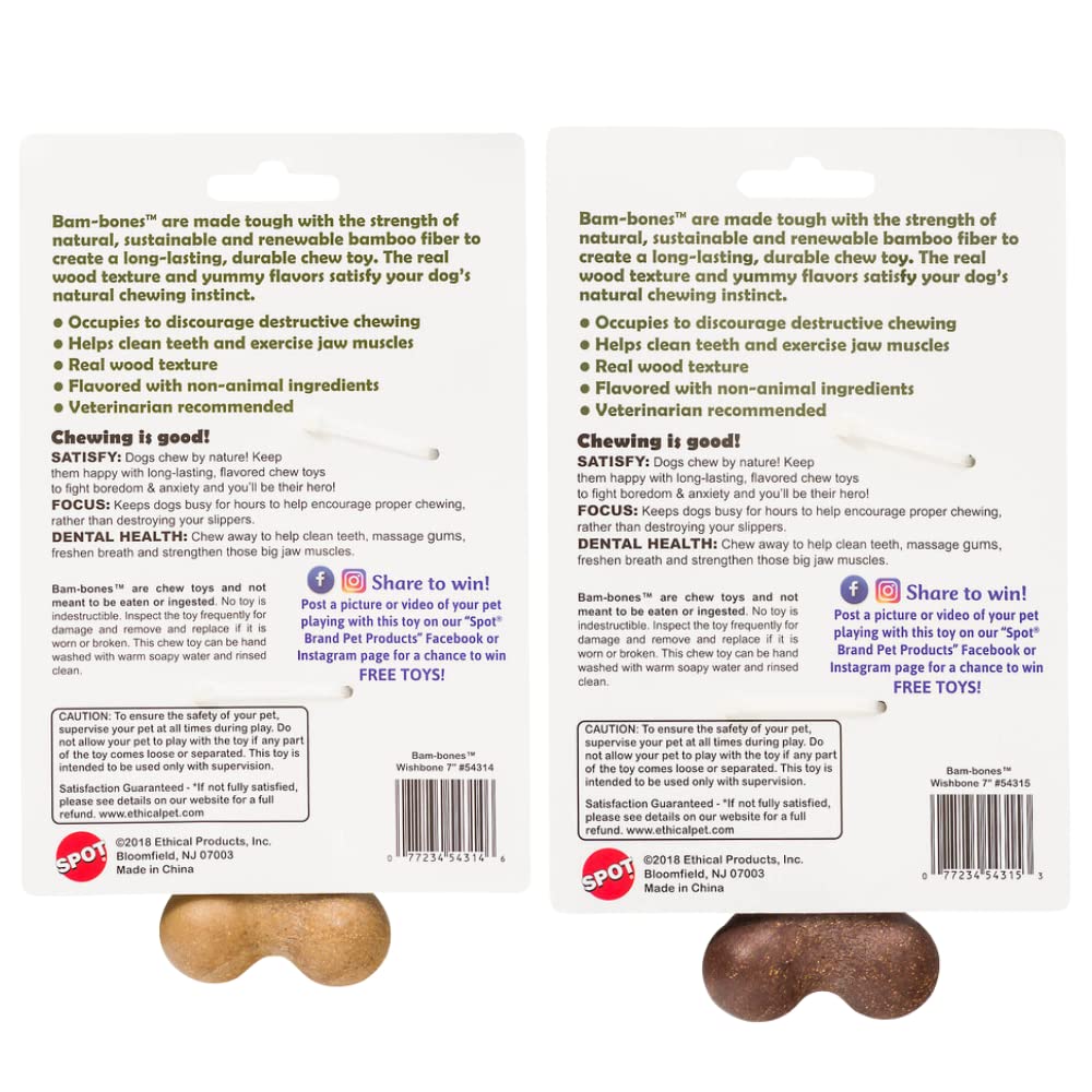 SPOT by Ethical Products - Bambone Wishbone Bacon & Chicken 2 Pack Bundle – Durable Dog Chew Toy No Hide for Aggressive Chewers – Great Dog Chew Toy for Puppies and Dogs