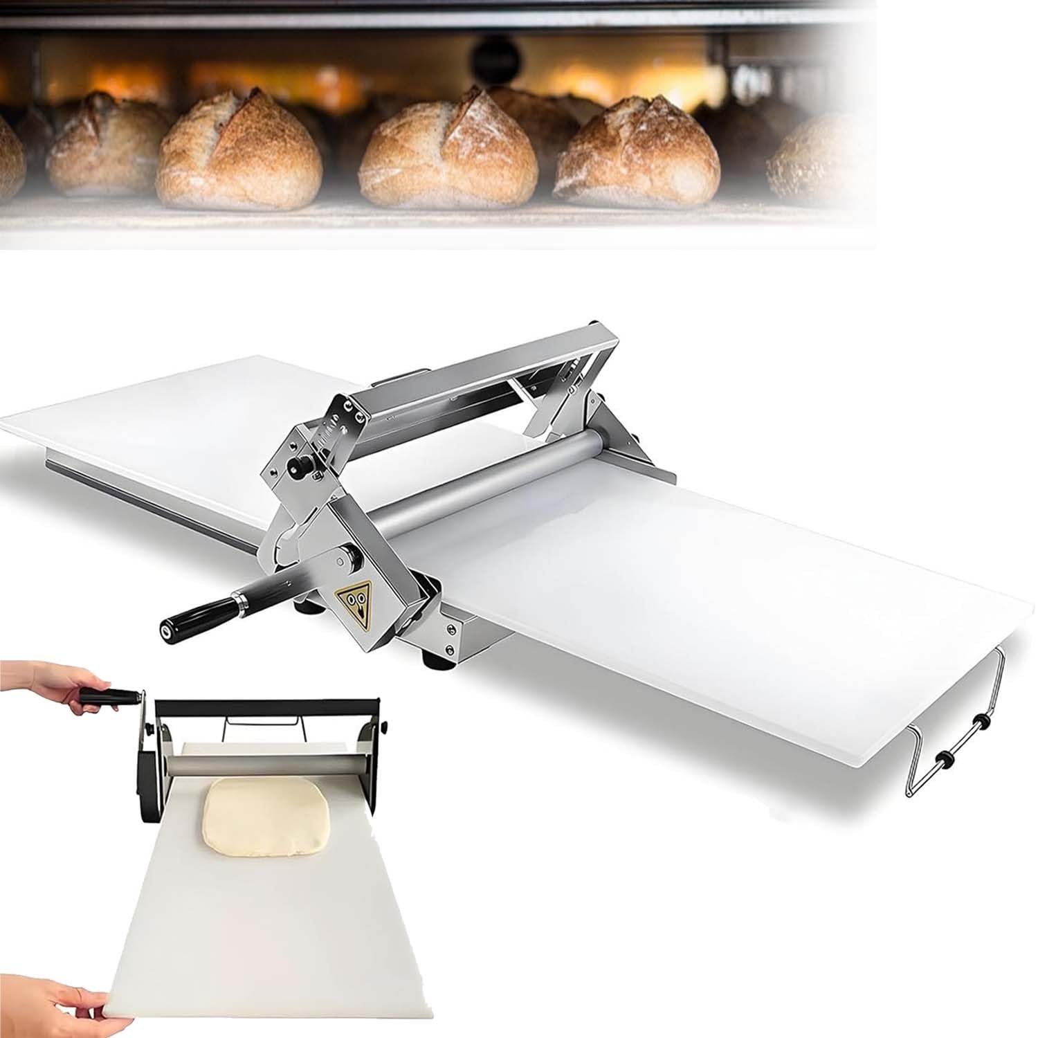 Sfogliatrice manuale pieghevole per pizza, croissant e pane, regolabile 0-25 mm, acciaio inox resistente con pannello PE, macchina stendi pasta uso domestico e professionale(90x40cm)