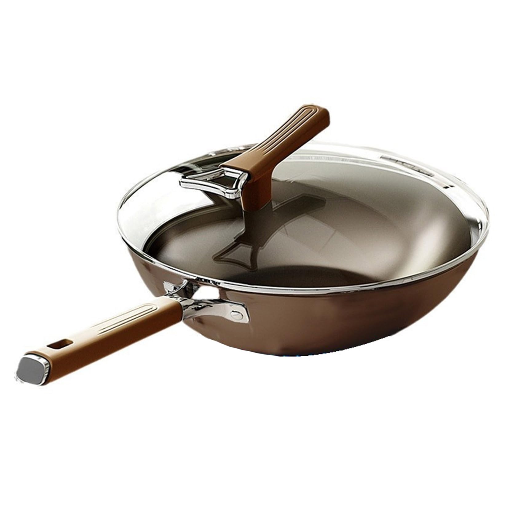 Wok in Titanio Antiaderente con Coperchio, Wok da 12,6 Pollici e Padelle per Saltare con Manico Che Resta Fresco, Wok a Fondo Piatto Adatto per Induzione, Elettrico, Gas 34cm