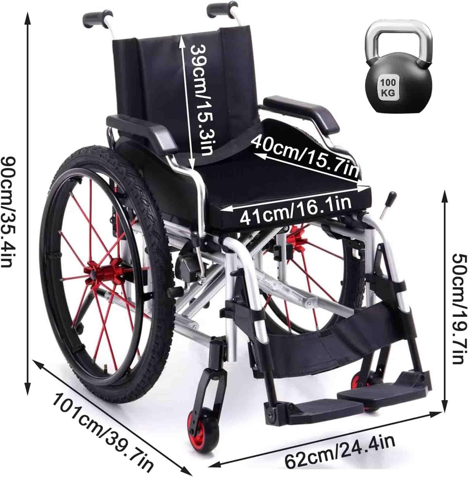 Silla de Ruedas Deportiva Manual Plegable,Ultraligera de Aleación de Aluminio,Transporte Fácil,Freno de mano, liberación rápida, Cinturón de seguridad,Altura regulable