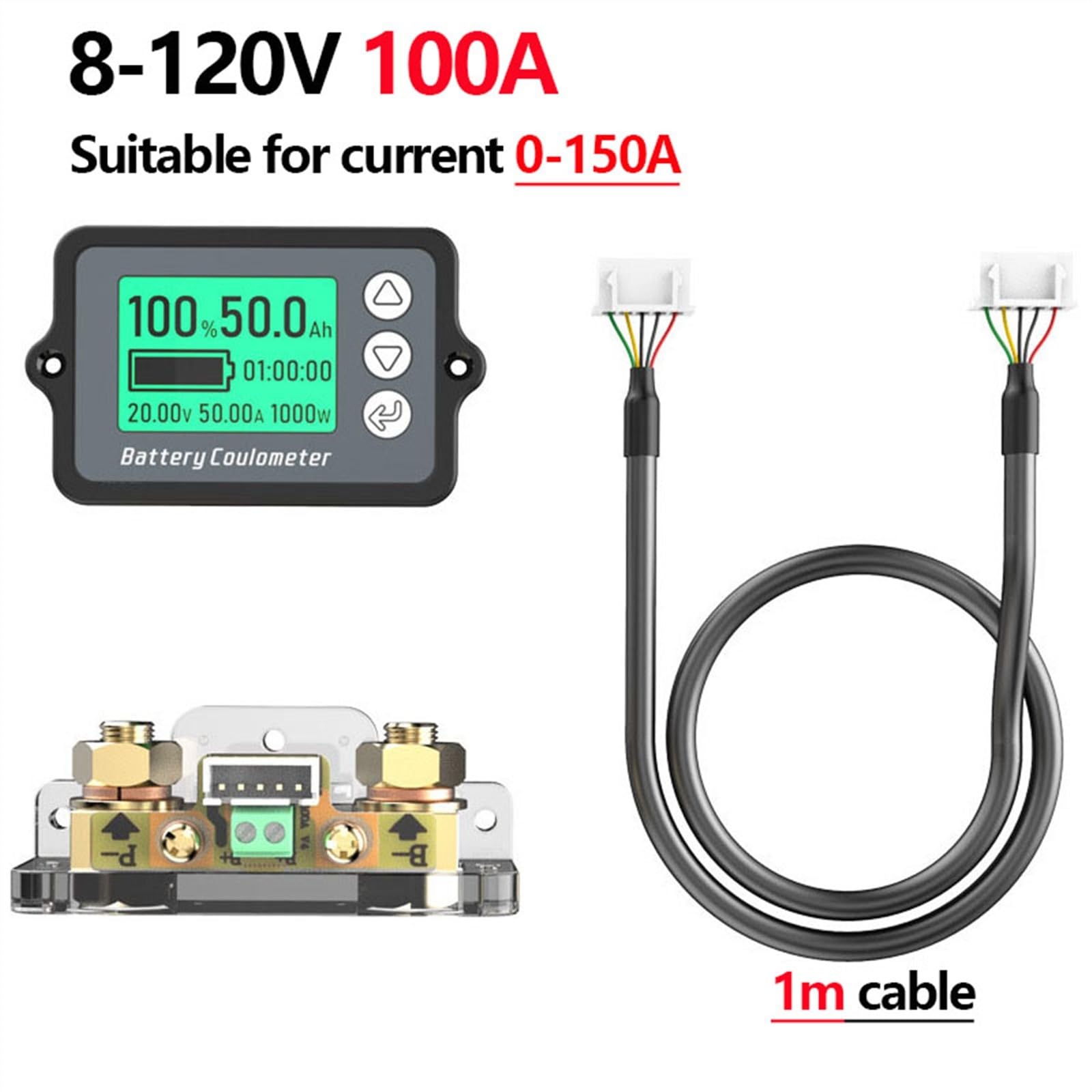 Coulomètre de Batterie TK15 80V 50/100/350A, testeur de capacité de Batterie de précision Professionnel, Moniteur de Batterie au Lithium for Voiture électrique (Color : 8-120V 100A(0-150A))