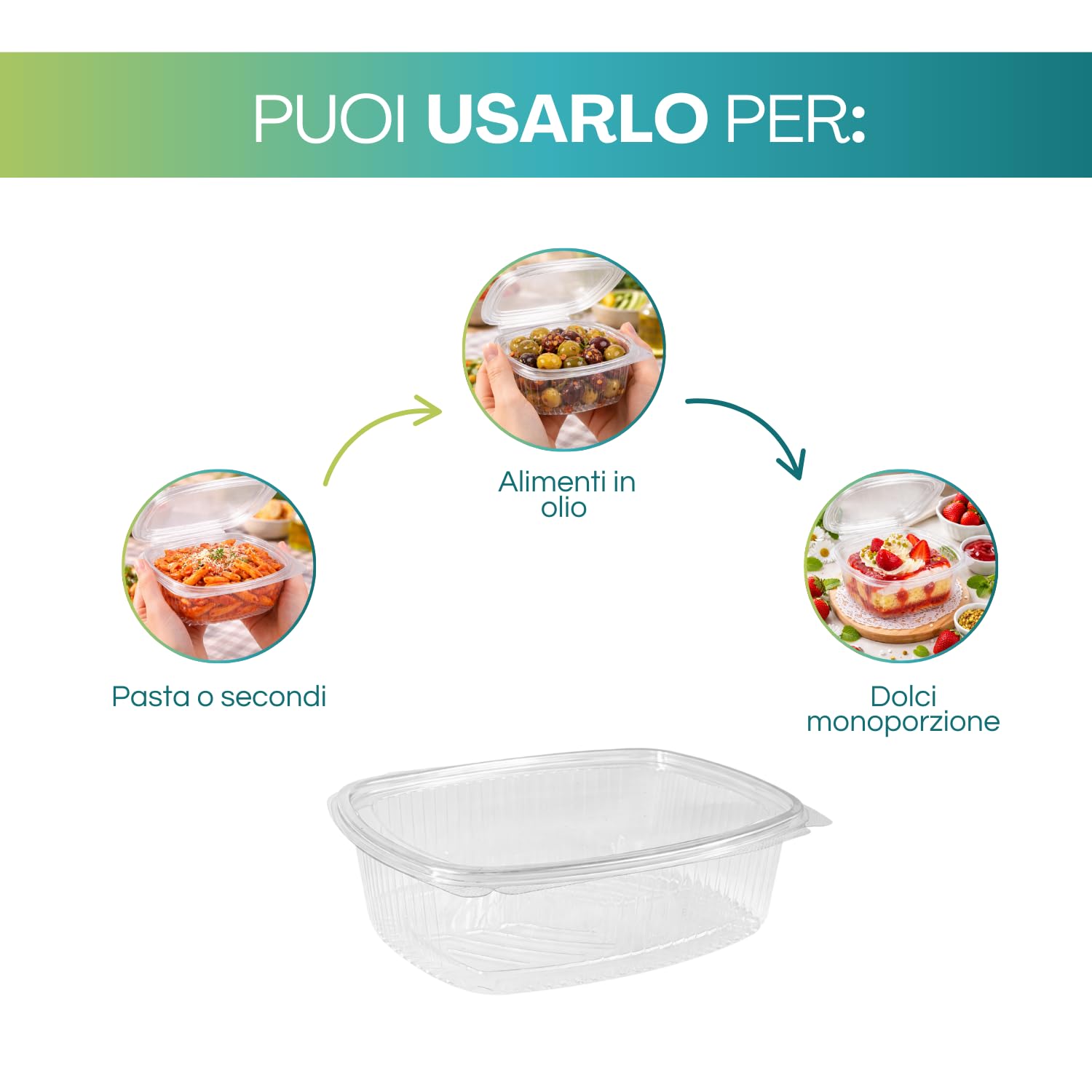 VIRSUS Vaschette ovali in Pet Scatola da 100 vaschette Trasparenti 1500cc con Coperchio Unito. Contenitori con Chiusura ermetica