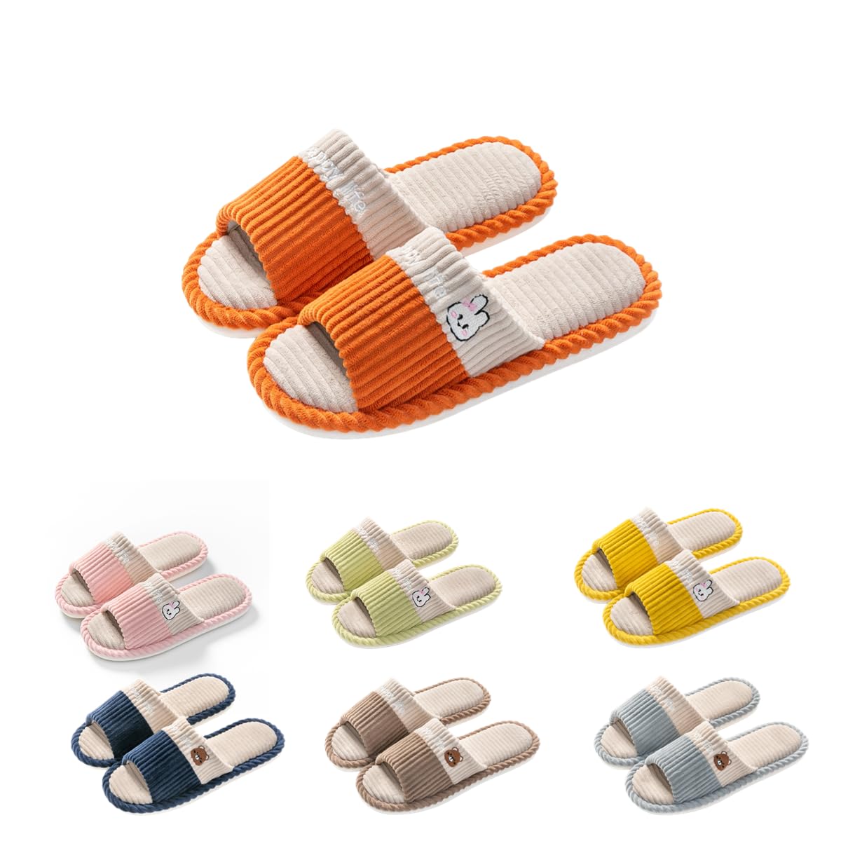 Splendrive animal slippers for women Summer Open Toe Bunny Bear Slippers Shower Sandal Bathroom Comfy House Slide Anti-slip Rabbit Slippers for Indoor