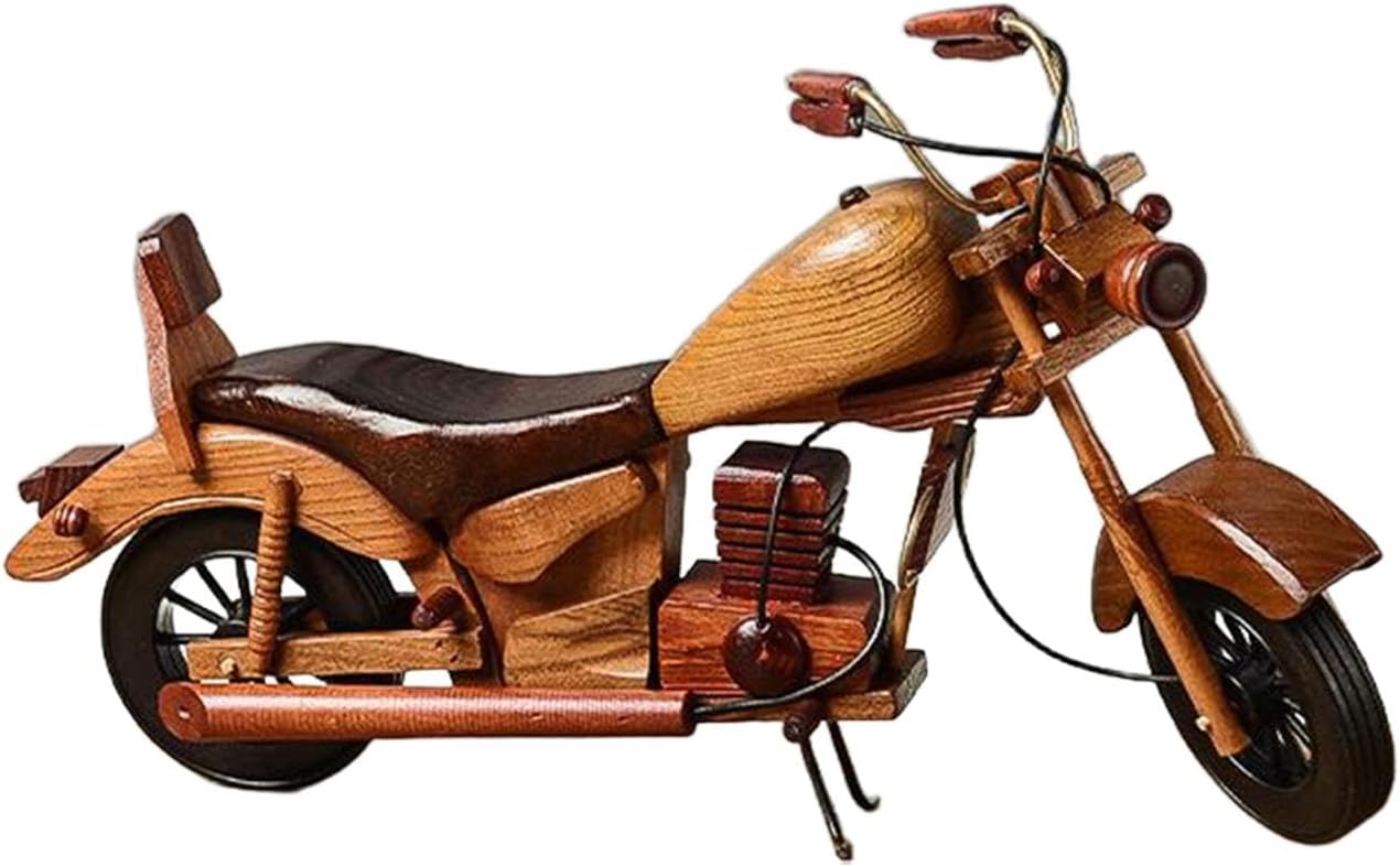 Wooden Motorcycle Model Sculpture Handmade Vintage Design Desktop Ornament for Bookshelf Bar Decor Collectible Gift- Style C