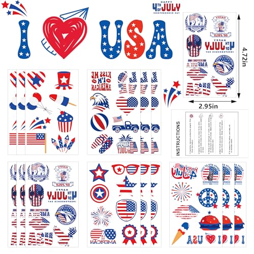 4th of July Outfits for Women - 120 Pack Red White and Blue USA Flag Patriotic Tattoos for - image 2