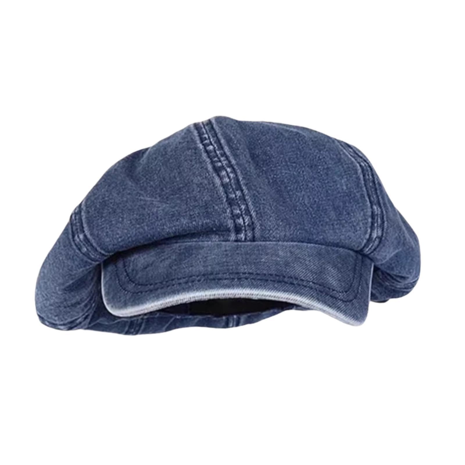 Women Denim Beret Hat 8 Panels Visor Newsboy Cap for Traveling Trip Shopping Dark Blue-image-46