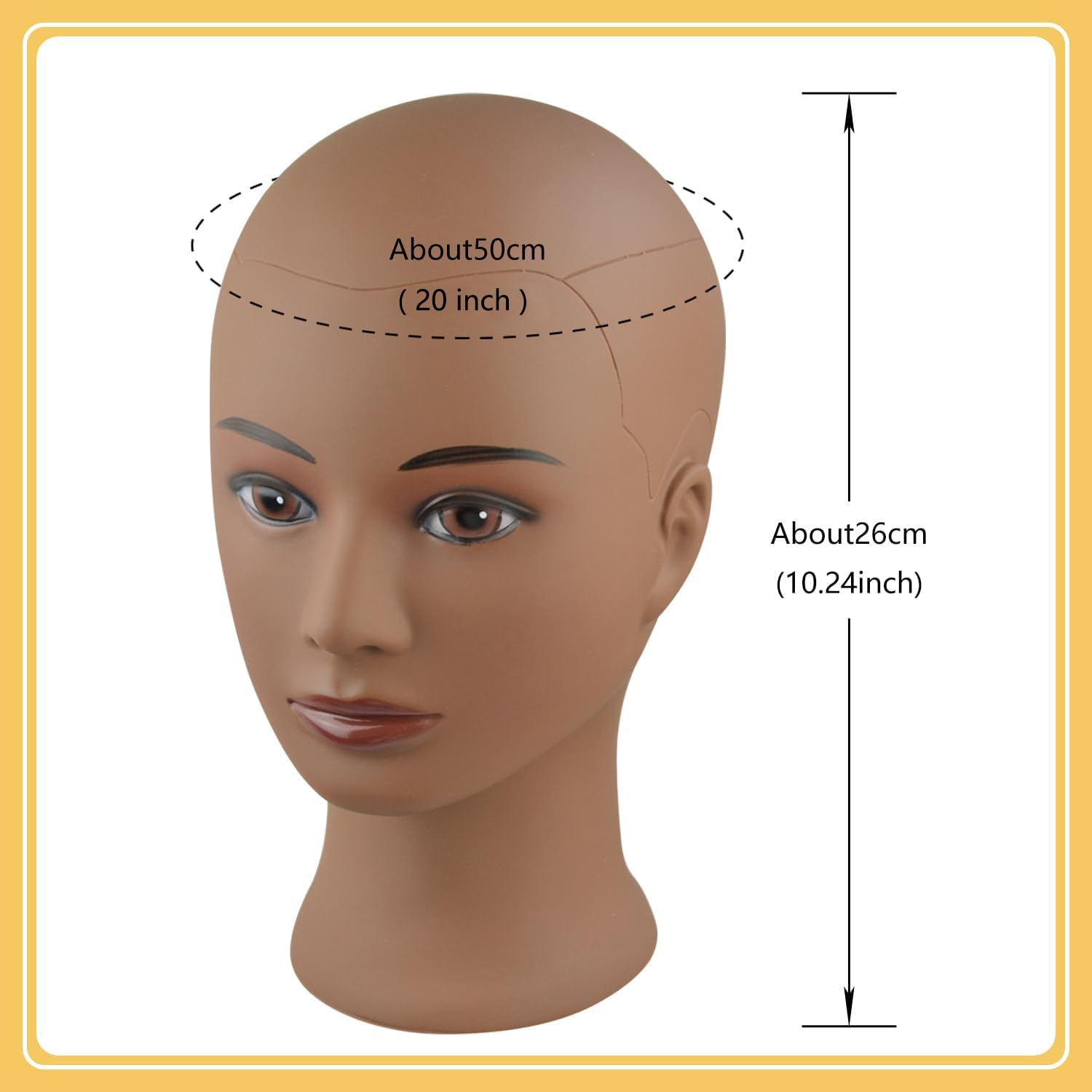 YTBYT Bald Mannequin Head Female Professional Wig Head for Wig Making Displaying Wigs Hat Eyeglasses with T-Pins (Dark Brown 20inch) - Image 2