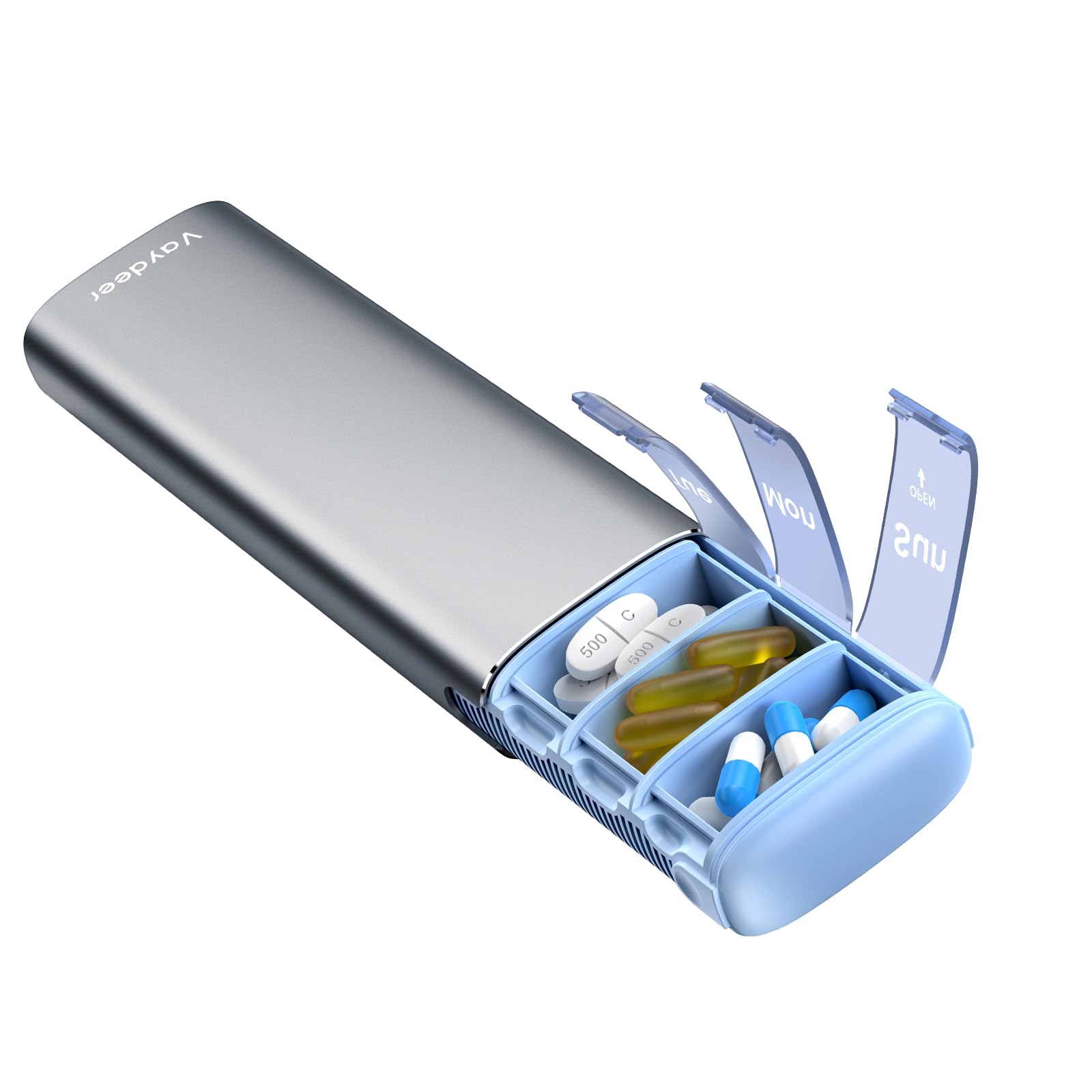 Vaydeer Metal Travel Pill Organizer – Compact Weekly Pill Box for Daily Medication – Portable Small Pill Case for Vitamins, Pills & Supplements (