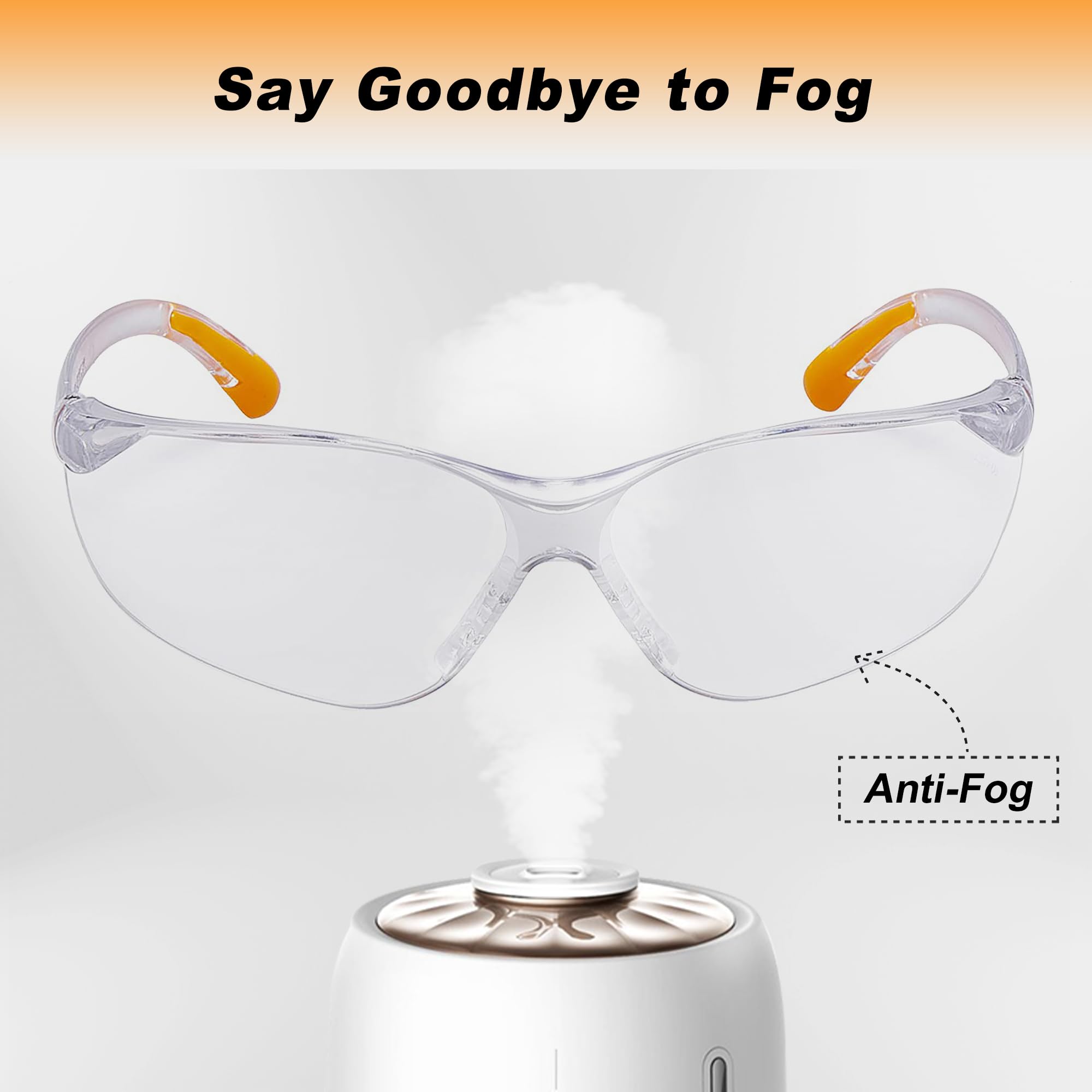 ProtectX Schutzbrille ANSI Z87.1 mit klarem, kratzfestem, beschlagfreiem Glas, rutschfeste Griffe, UV-Schutz, transparenter und orangefarbener Rahmen, 12 Stück (transparent)
