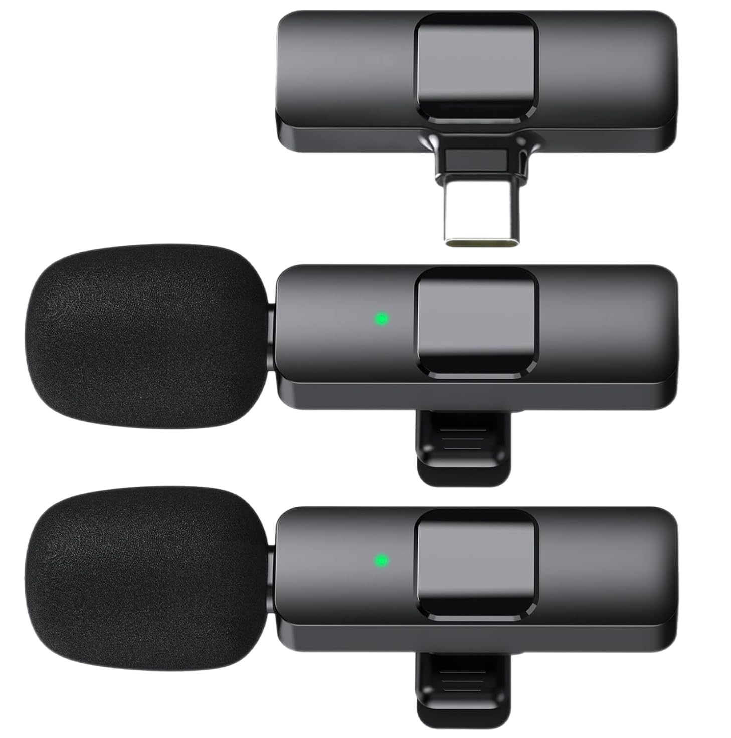 Microfono wireless per iPhone serie 15, iPad, Android, microfoni wireless USB-C a clip per registrazione video iPhone, interviste, TikTok, YouTube (confezione da 2)