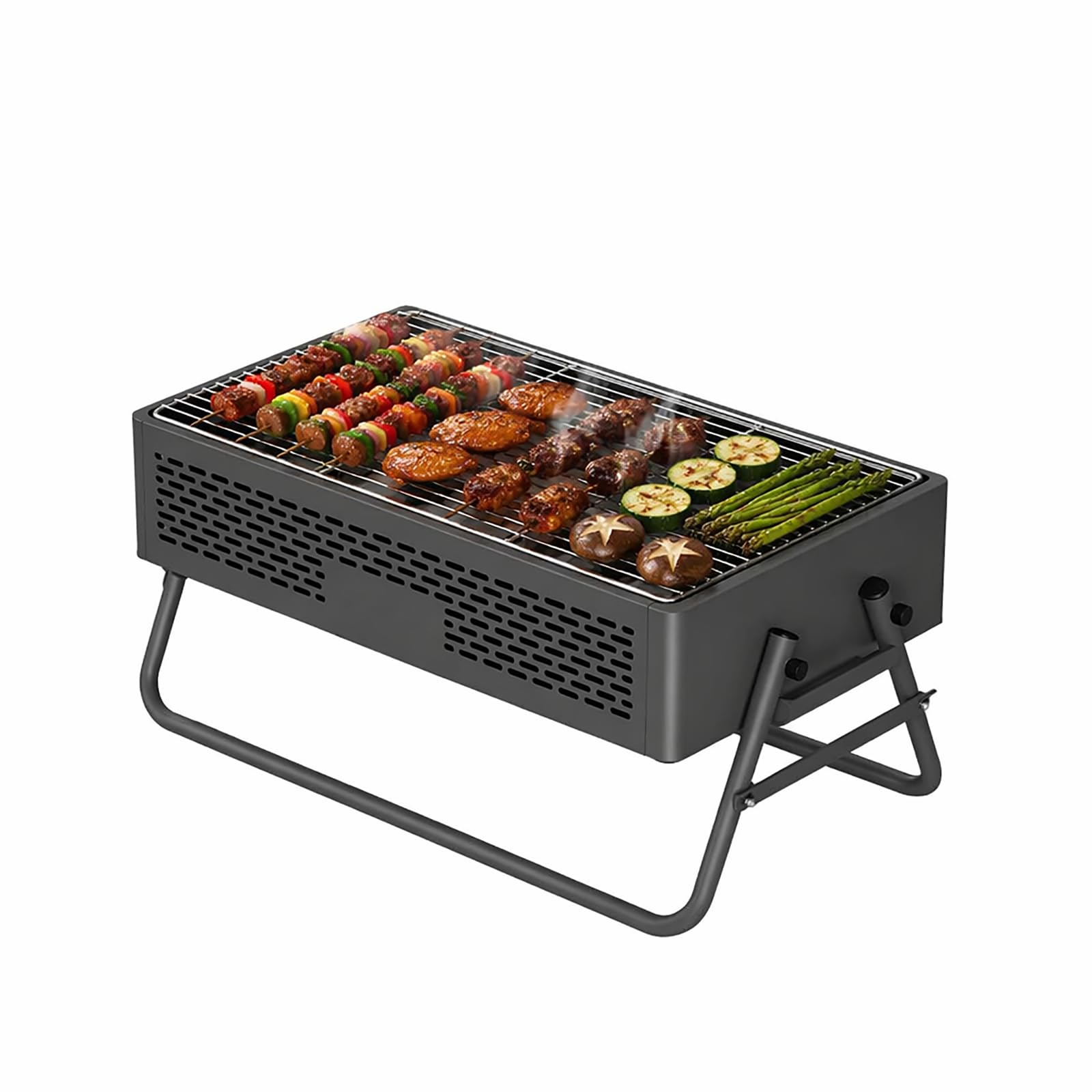 hKjPlvf Portable Charcoal Grill Foldable Steel BBQ Grill 252 Air Vents Independent Carbon Tank 27cm Wide Cooking Grate Outdoor Camping Backyard Patio Barbecue Picnic Party Black White Black