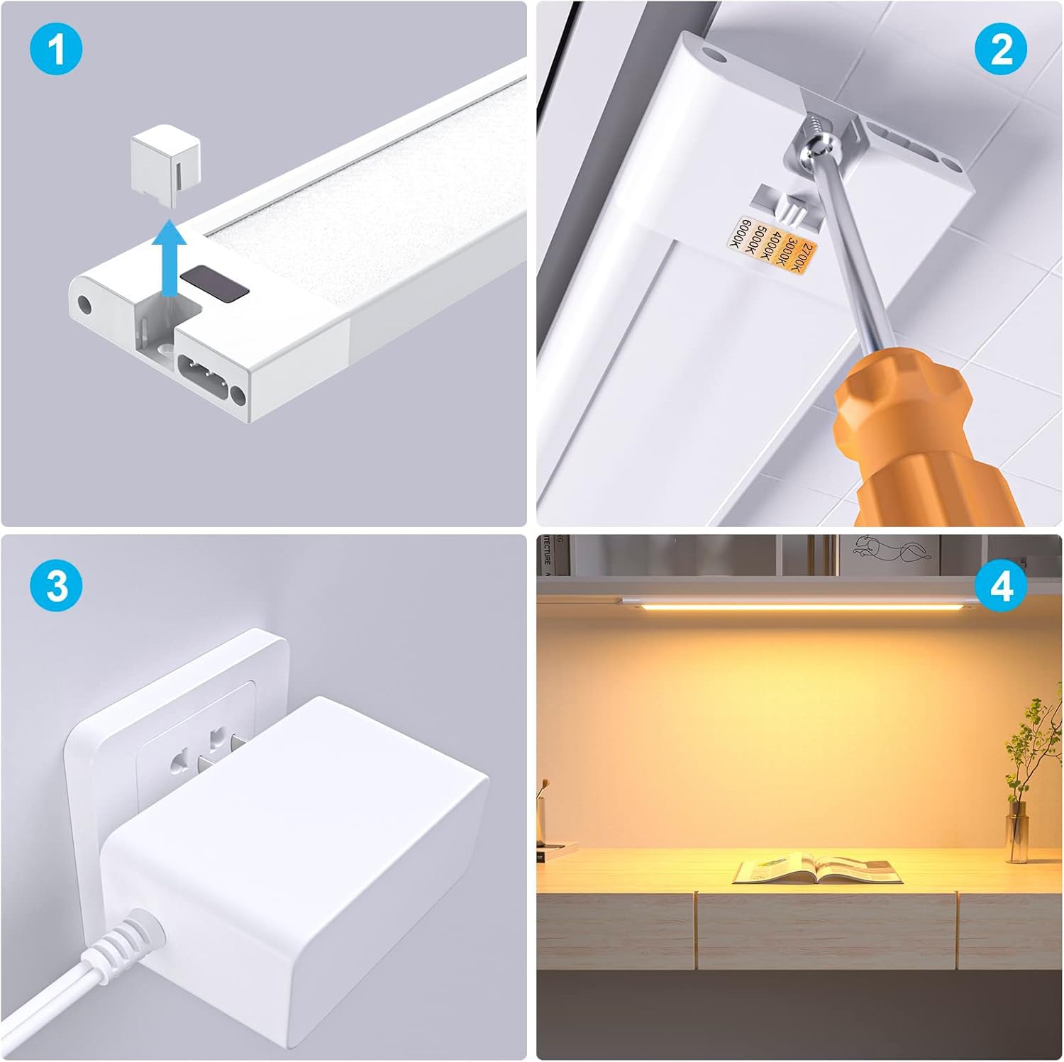 WOBANE 42 cm Luz Bajo Mueble Cocina Enchufable con Sensor Sin Contacto | Regulable, 5 Temperaturas de Color, para Interior, Armarios, Estantería, Escritorio, Encimera cocina, Lavanderías, 24V