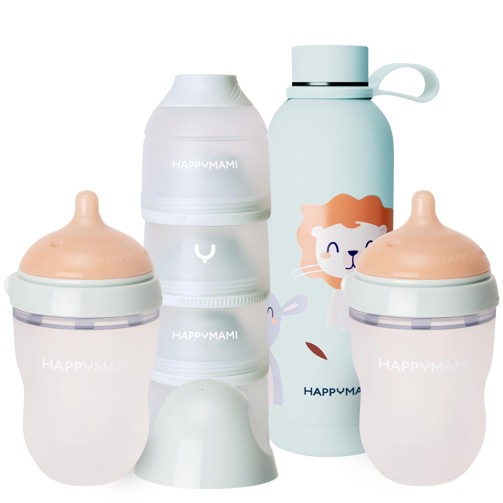 Happymami, Pack 2 Biberones Personalizables + Termo + Dosificador - Set Regalo Recién Nacido - Kit Alimentación Anticólicos y Sin BPA, creado por matronas