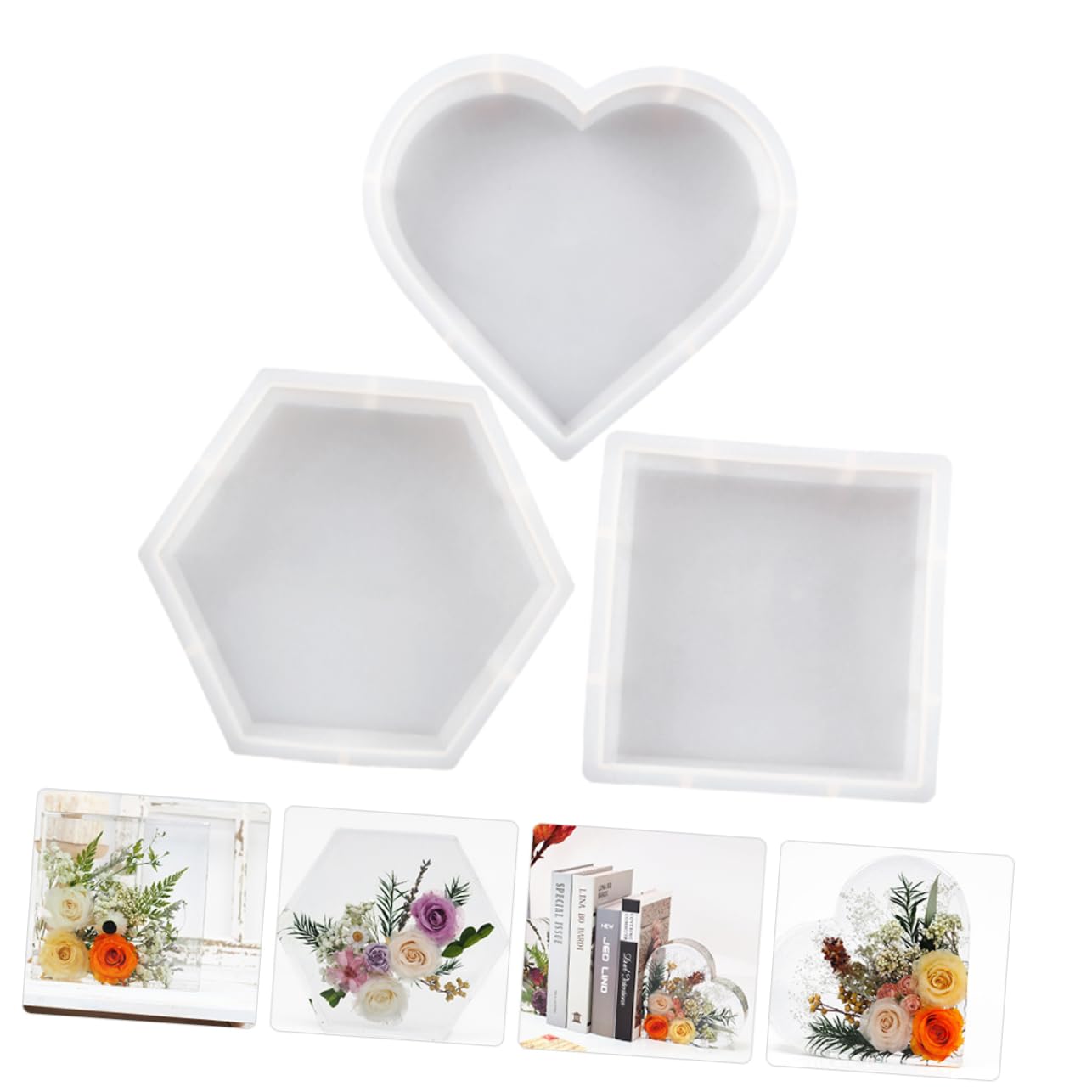 Housoutil 3pezzi Stampo in Silicone Per Resina Epossidica Forma Quadrata Forma Cuore Stampo Fai Da Te Per Decorazioni Creative