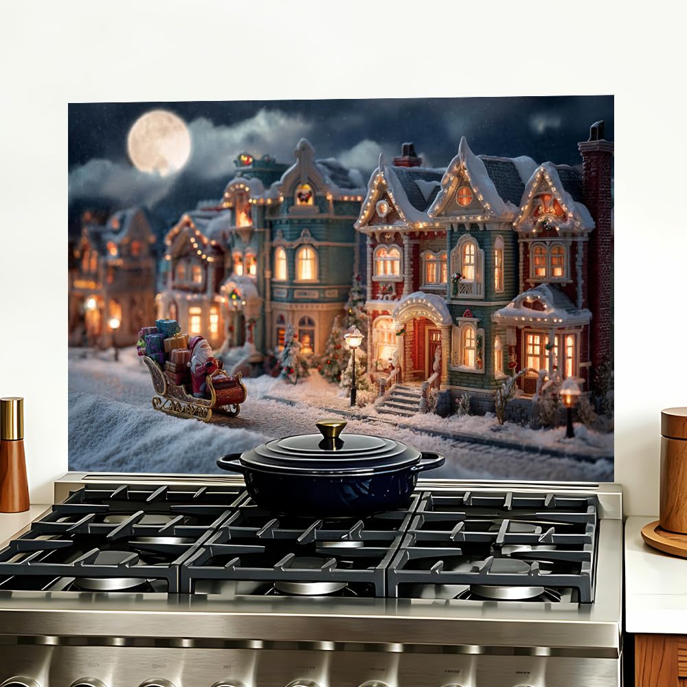 Christmas Village Sleigh Backsplash Peel and Stick, 35.4x23.6 in
