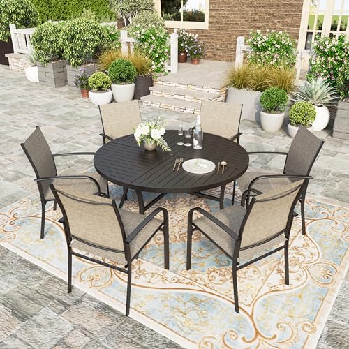 Image of HERA'S HOUSE Patio Round Table w /Umbrella Hole, Metal Table for 6, Black