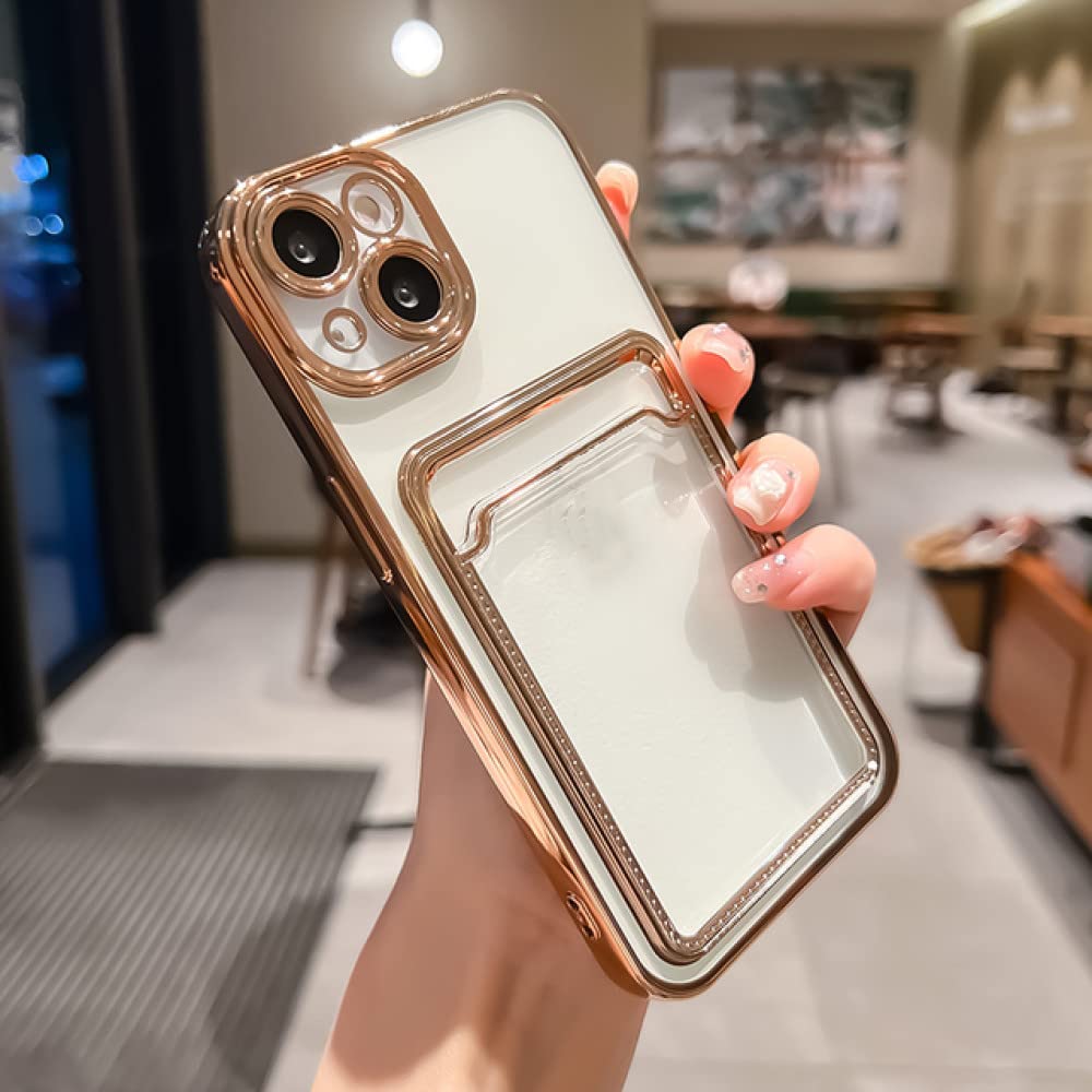 Coque silicone violette iPhone 14 Plus transparente anti-choc et porte-carte