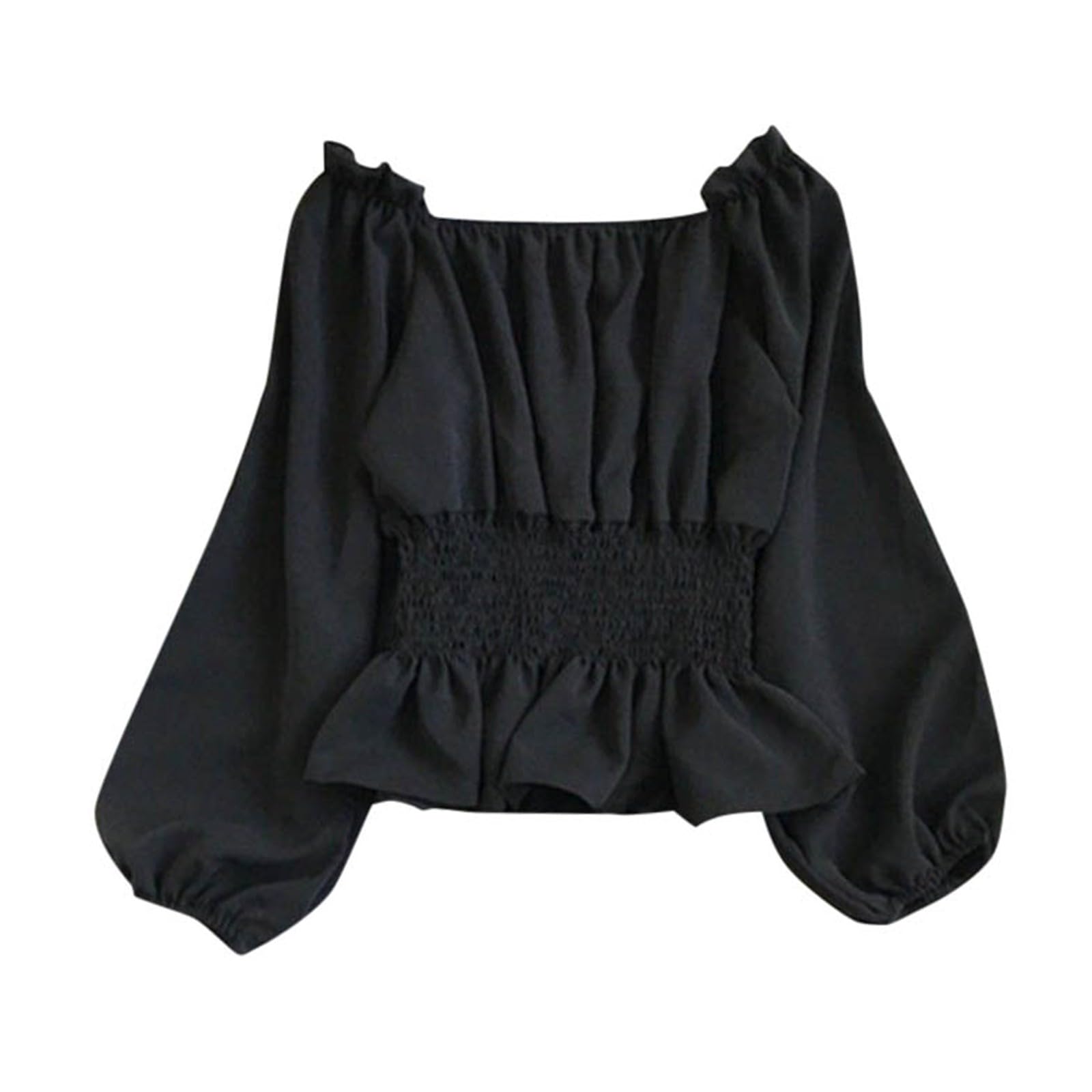 Medieval Blouse Women's Fortune teller Top – Victorian Long Sleeve Blouse with Puff Sleeves, Elegant Off Shoulder Ruffle Blouse for Pirate Costume and Costume Outfits, O Black, XL