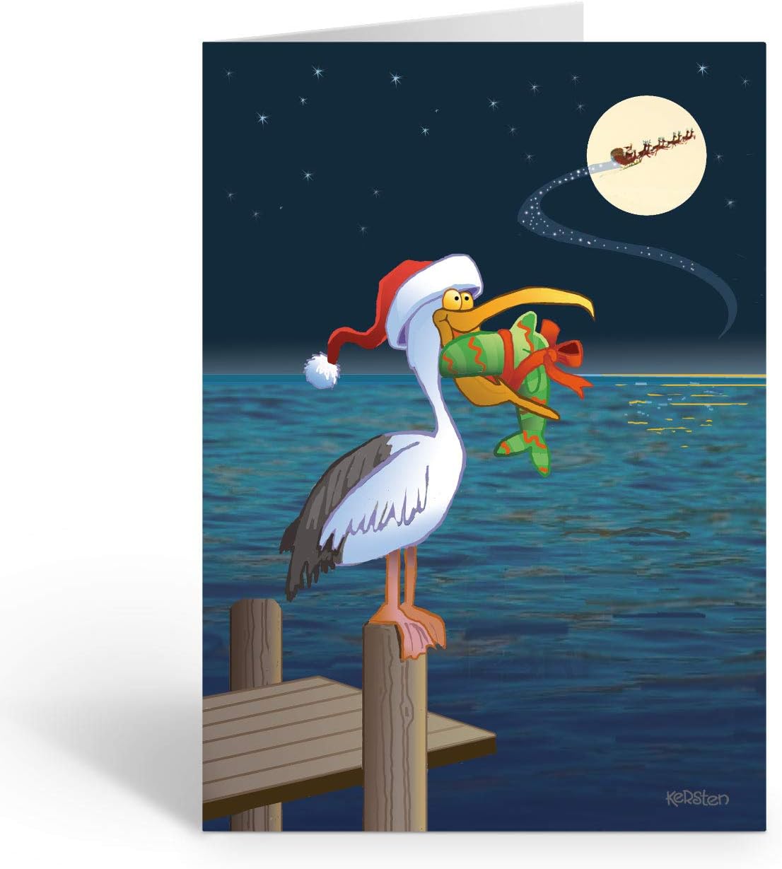 Stonehouse Collection Holiday Pelican Christmas Card - 18 Nautical Christmas Cards & Envelopes - Boating Christmas Cards
