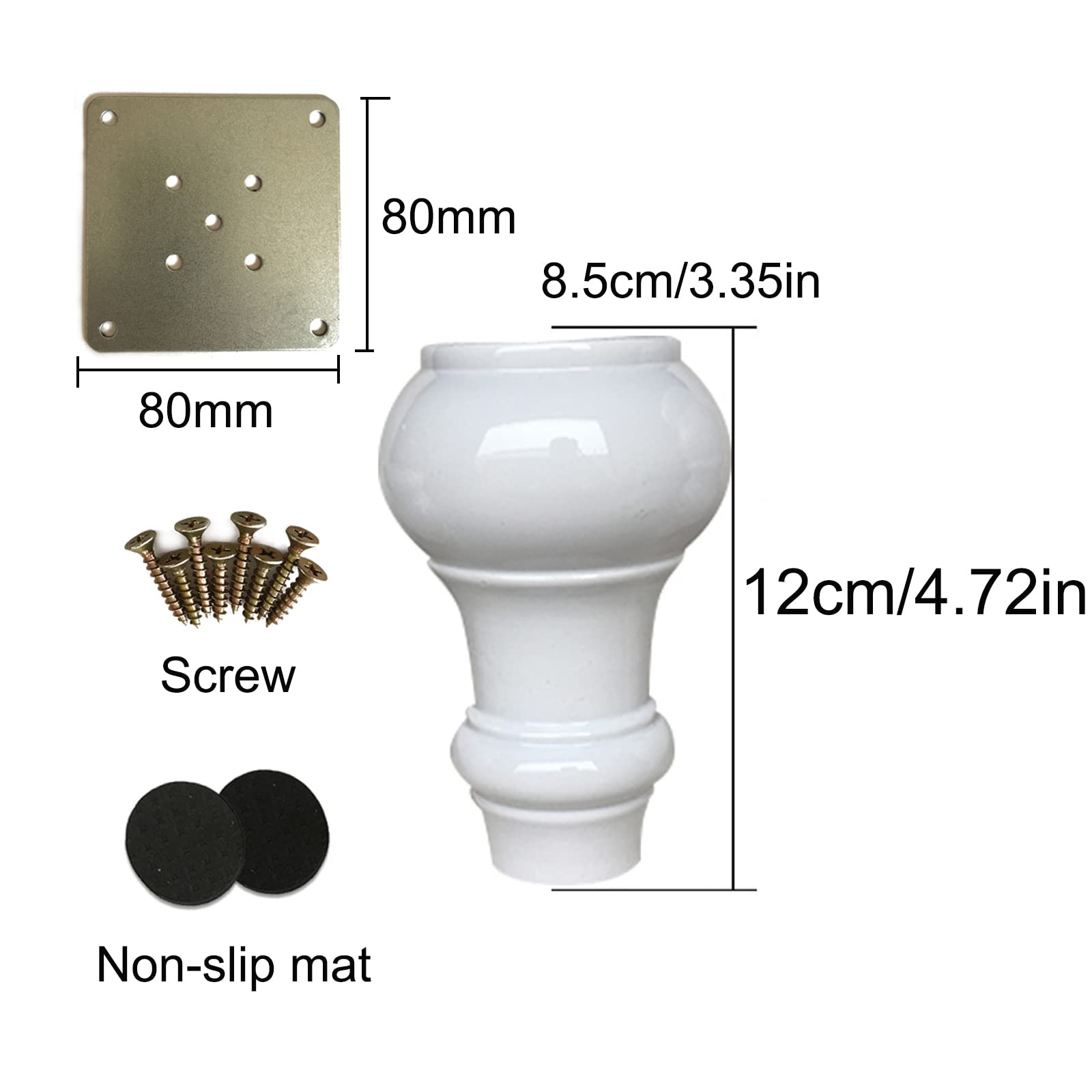 Juego de 4 patas de madera maciza para muebles, patas redondas de madera con forma de calabaza, placa de montaje, tornillos y almohadillas antideslizantes para sofá, silla, otomana, mesa, armario de
