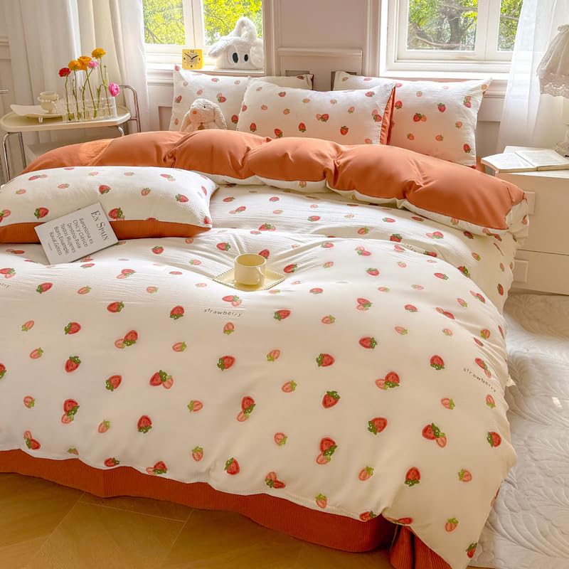 Parure De Lit Freyamy 220x240cm - Microfibre Cœur Rouge Et Blanc | 2 Taies 65x65cm | Fermeture Éclair