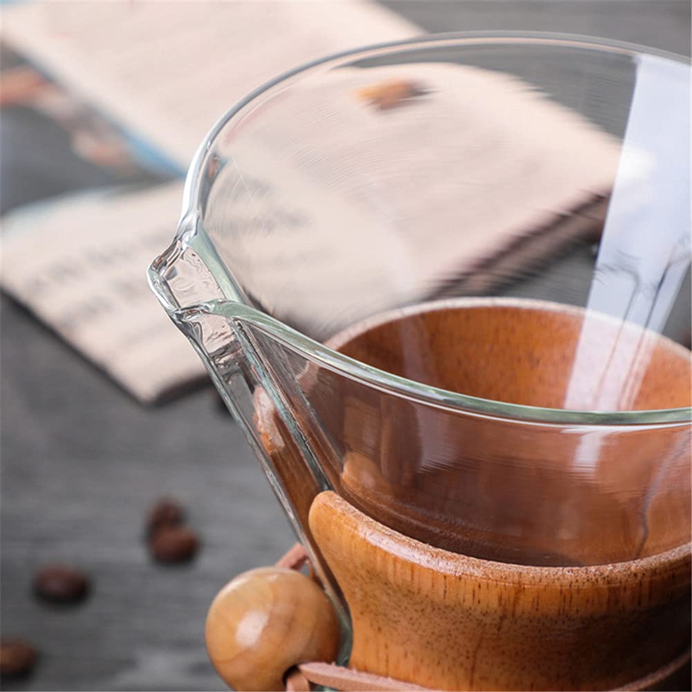 Lalord Pour Over Coffee Maker, 600ml Borosilicate Glass Carafe with 100pcs V02 Paper Filter, Walnut Handle, Drip Coffee Maker for Home, Cafe