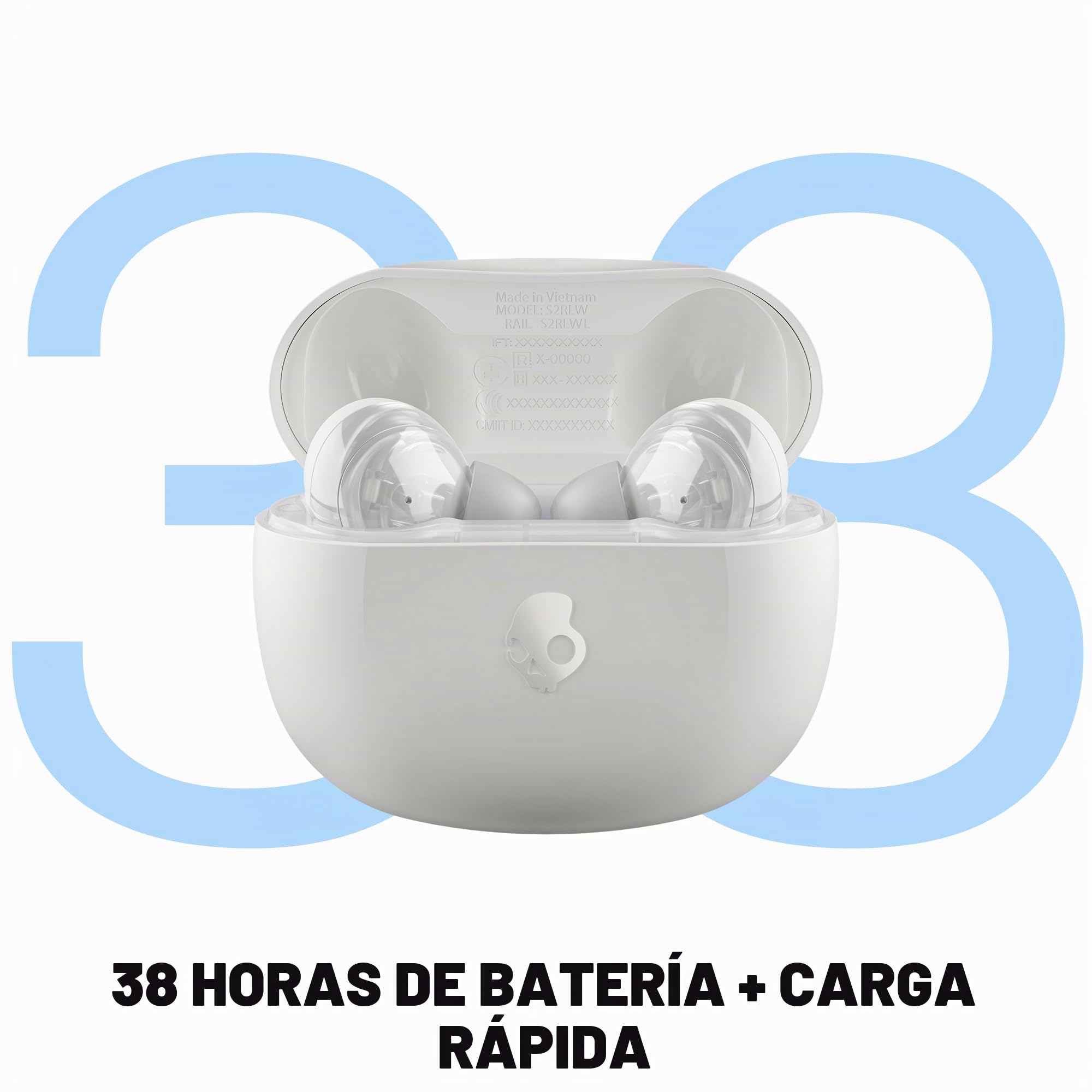 Skullcandy Rail ANC Auriculares In-Ear Inalámbricos con Cancelación de Ruido, 27 h de Autonomía, Micrófono, Compatibles con iPhone Android y Dispositivos Bluetooth. Bone