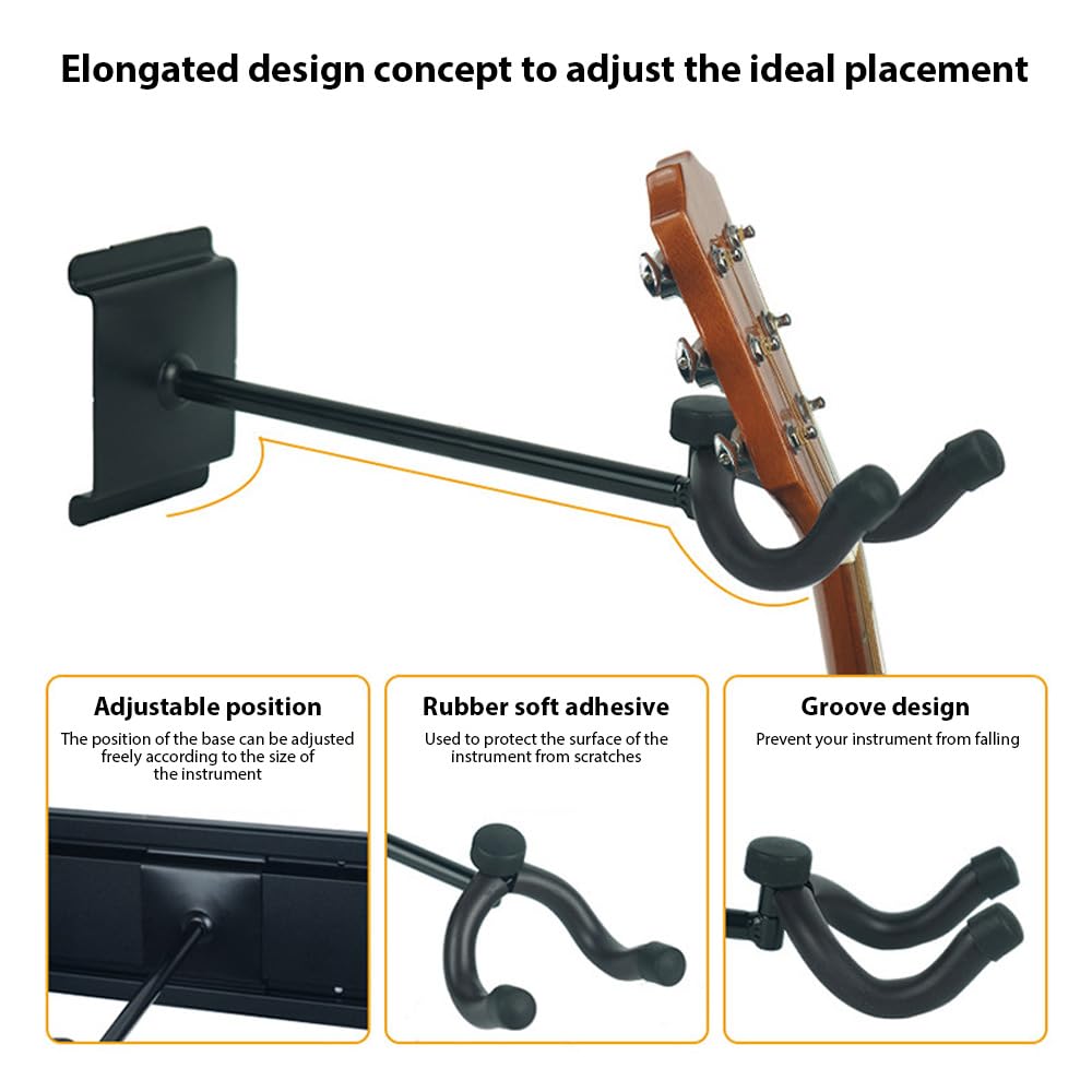 Soporte de pared para guitarra, soporte de pared para guitarras múltiples, soporte de pared para 5 guitarras, aleación de aluminio, posición de gancho ajustable, soporte de riel de pared de