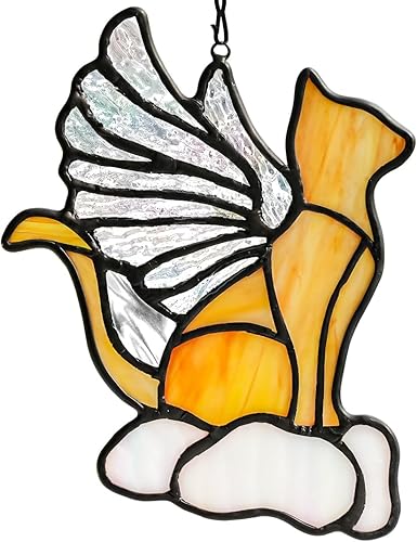 Regalos conmemorativos de gato con alas de arco iris de ángel, atrapasoles de gato naranja, atrapasoles de cristal manchado para colgar en la