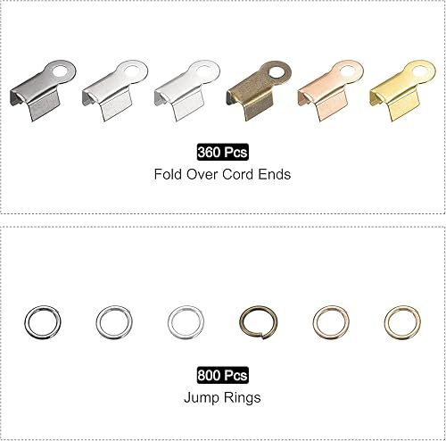 Miniatura 4 de uxcell Kit de accesorios de joyería, extremos de cable plegables de 0.118 pulgadas y anillos de salto de 0.197 pulgadas para manualidades, pulseras