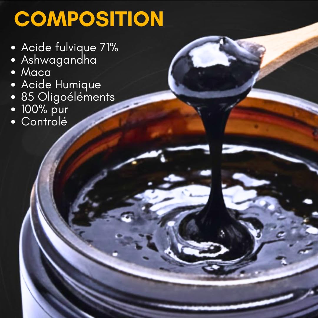 Shilajit maca ashwaganda formule triple action – Résine pure de Shilajit 100% naturelle | Riche en acide fulvique et oligoéléments | Énergie, vitalité & performance