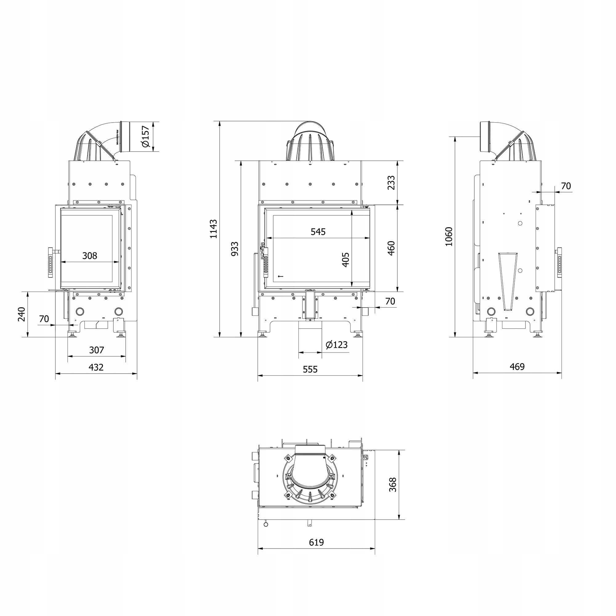 KRATKI Camino in acciaio 8 kw Floki destra fi 160 Nero inserto camino BImSchV Livello 2 per legno